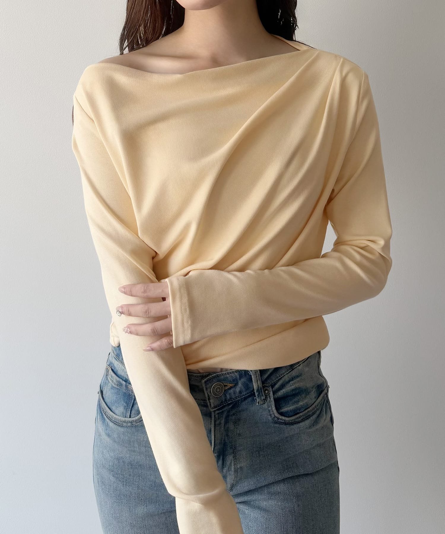 【ジュノア/JUNOAH】のmipiarl ドレープトップス インテリア・キッズ・メンズ・レディースファッション・服の通販 founy(ファニー) 　ファッション　Fashion　レディースファッション　Fashion for Women　トップス・カットソー　Cut & Sew Tops　クリーム|ID: prp329100004832438 ipo3291000000035188178