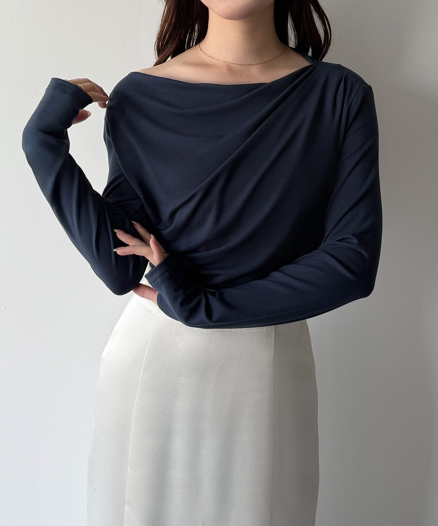 【ジュノア/JUNOAH】のmipiarl ドレープトップス インテリア・キッズ・メンズ・レディースファッション・服の通販 founy(ファニー) 　ファッション　Fashion　レディースファッション　Fashion for Women　トップス・カットソー　Cut & Sew Tops　ネイビー|ID: prp329100004832438 ipo3291000000035188182