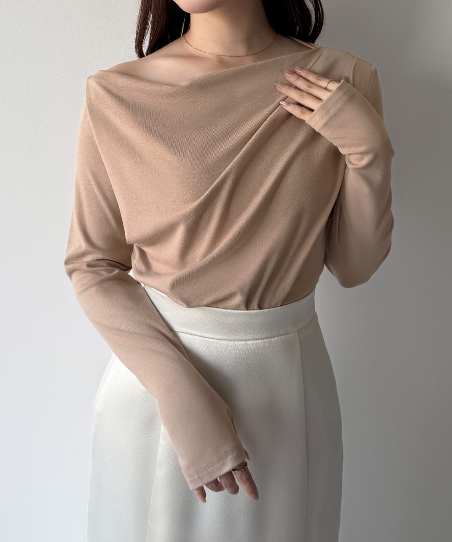 【ジュノア/JUNOAH】のmipiarl ドレープトップス インテリア・キッズ・メンズ・レディースファッション・服の通販 founy(ファニー) 　ファッション　Fashion　レディースファッション　Fashion for Women　トップス・カットソー　Cut & Sew Tops　ピンクベージュ|ID: prp329100004832438 ipo3291000000035188186