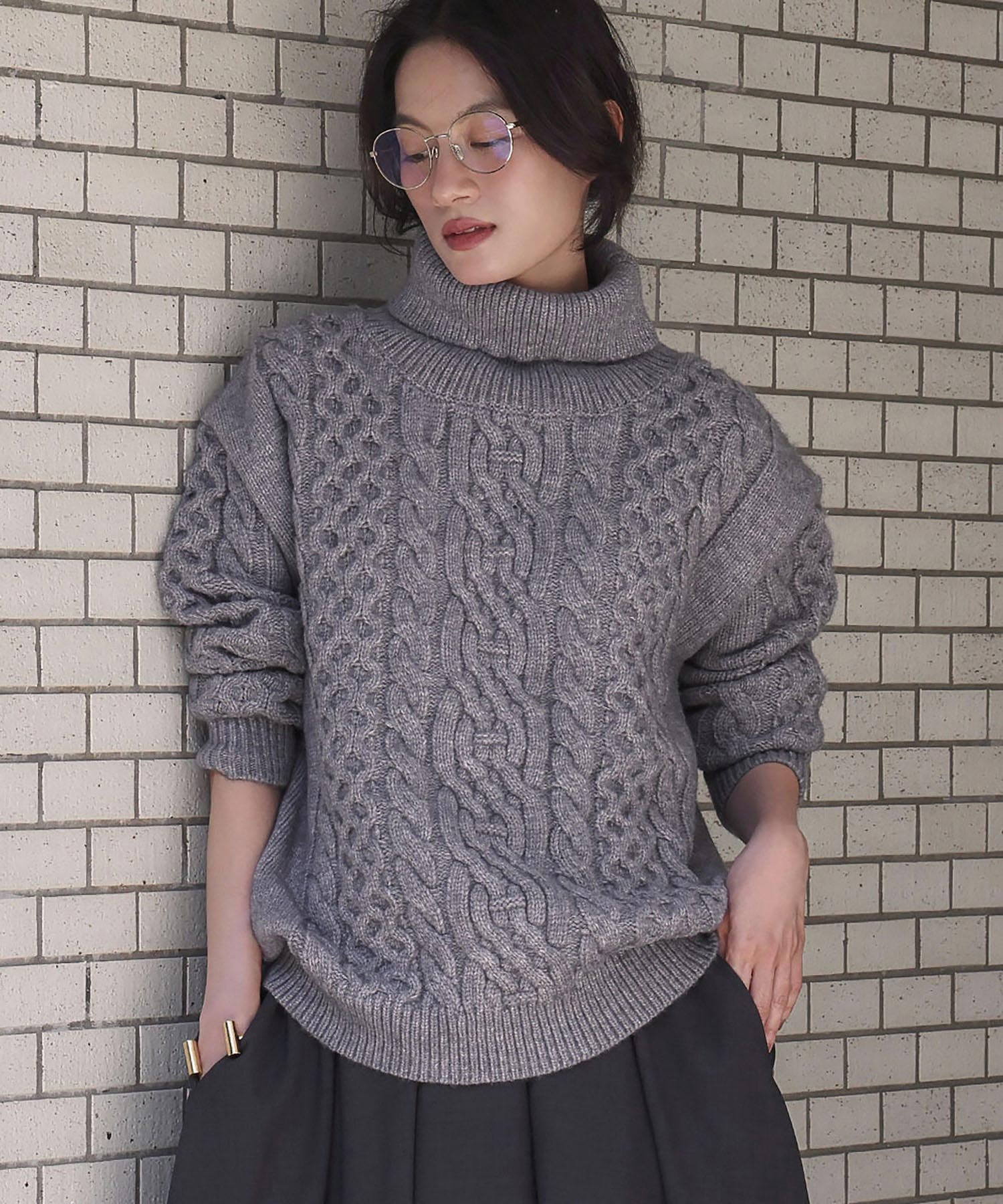 【ガール/GIRL】のタートルネック ケーブルニット プルオーバー インテリア・キッズ・メンズ・レディースファッション・服の通販 founy(ファニー) 　ファッション　Fashion　レディースファッション　Fashion for Women　トップス・カットソー　Cut & Sew Tops　ニット　Knit Tops & Sweaters　カジュアルプルオーバー・ニットトップス　Pullovers & Knit Tops / Casual Pullovers　タートルネック・ハイネックトップス　Turtlenecks & High-Neck Tops　秋　Autumn　タートル　Turtleneck, Turtle Collar　タートルネック　Turtleneck, High Neck　バランス　Balance, Style Balance　ベーシック　Basic, Essential　冬　Winter / This Winter　再入荷　Restock / Back in Stock　エレガント 上品　Elegant　GRY|ID: prp329100004832441 ipo3291000000035188203