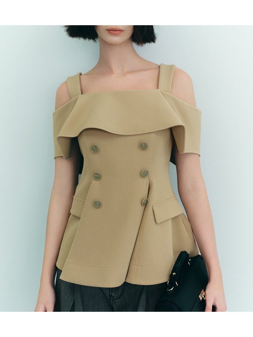 【フレイ アイディー/FRAY I.D】のオフショルペプラムトップス インテリア・キッズ・メンズ・レディースファッション・服の通販 founy(ファニー) 　ファッション　Fashion　レディースファッション　Fashion for Women　トップス・カットソー　Cut & Sew Tops　スマート　Smart, Elegant　トレンチ　Trench, Trench Coat　バランス　Balance, Style Balance　ペプラム　Peplum, Flared Hem　モチーフ　Motif, Design Theme　エレガント 上品　Elegant　BEG[037]|ID: prp329100004832446 ipo3291000000035188268