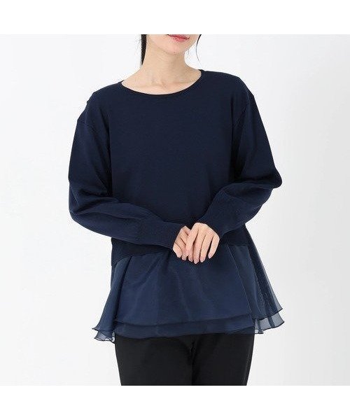 【ストロベリーフィールズ/STRAWBERRY FIELDS】のオーガンジードッキングニット インテリア・キッズ・メンズ・レディースファッション・服の通販 founy(ファニー) 　ファッション　Fashion　レディースファッション　Fashion for Women　トップス・カットソー　Cut & Sew Tops　ニット　Knit Tops & Sweaters　ネイビー|ID: prp329100004832457 ipo3291000000035188348