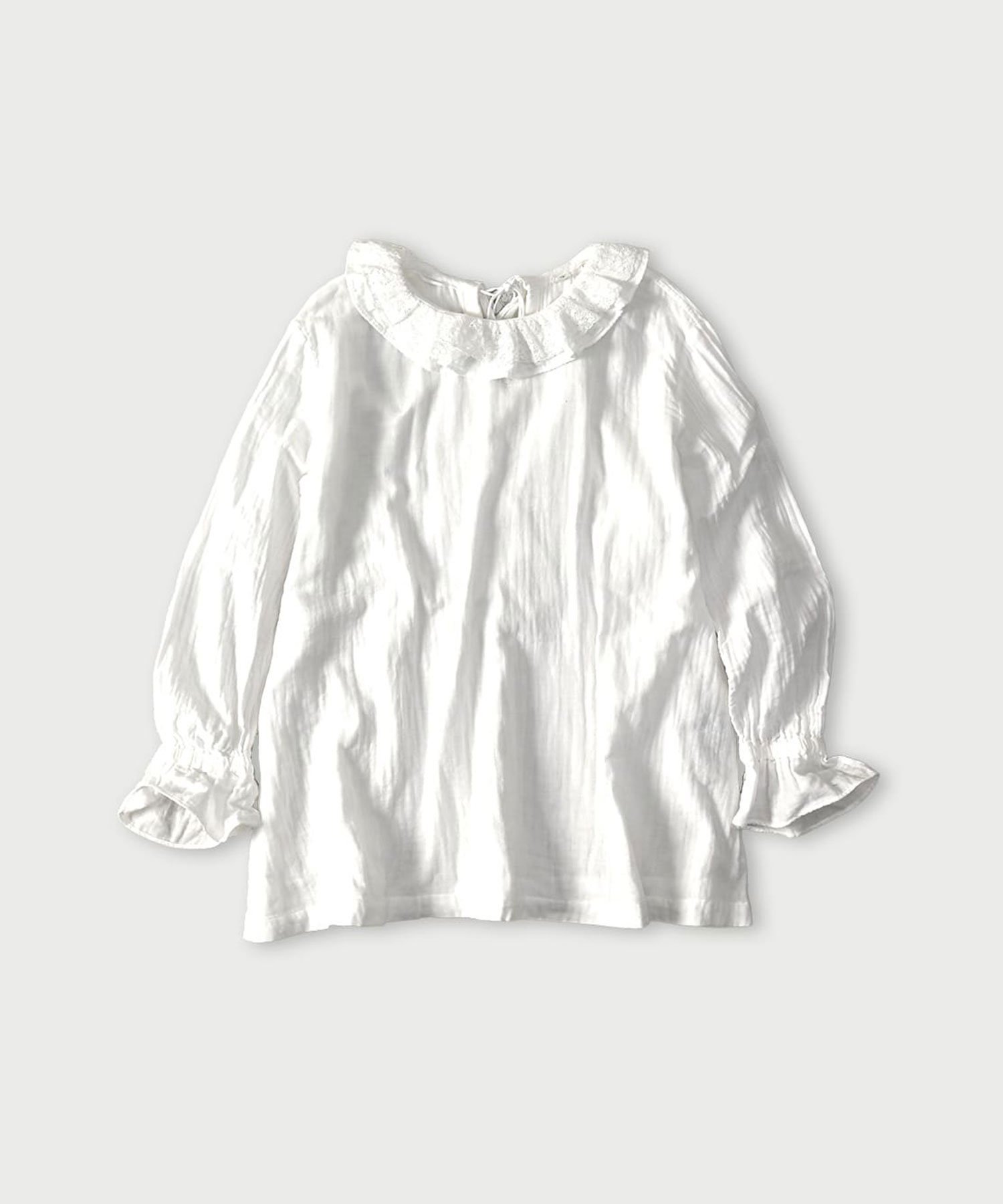 【フォーティファイブ アール/45R】のガーゼ二重織のフリルカラーブラウス インテリア・キッズ・メンズ・レディースファッション・服の通販 founy(ファニー) 　ファッション　Fashion　レディースファッション　Fashion for Women　トップス・カットソー　Cut & Sew Tops　シャツ・ブラウス・オフィスカジュアル　Elegant Blouses & Button-Ups　エレガント 上品　Elegant　カーディガン　Cardigan, Knitwear　セーター　Sweater, Knitwear　フリル　Frill, Ruffle　レース　Lace, Lace Fabric　シロ|ID: prp329100004832480 ipo3291000000035188676