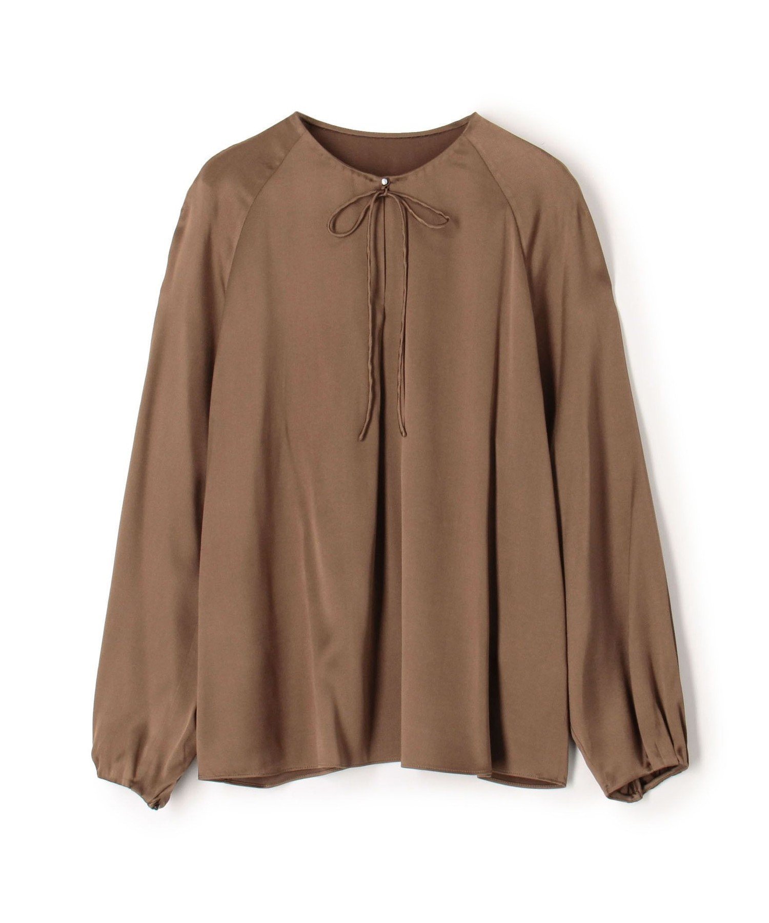 【トゥモローランド/TOMORROWLAND】のウォッシャブルサテン ループラグランブラウス インテリア・キッズ・メンズ・レディースファッション・服の通販 founy(ファニー) 　ファッション　Fashion　レディースファッション　Fashion for Women　トップス・カットソー　Cut & Sew Tops　シャツ・ブラウス・オフィスカジュアル　Elegant Blouses & Button-Ups　サテン　Satin, Glossy Fabric　シルク　Silk, 100% Silk　シンプル　Simple, Minimal　スリーブ　Sleeve, Long Sleeve / Short Sleeve　タオル　Towel, Bath Towel　リボン　Ribbon, Bow　エレガント 上品　Elegant　セレモニー　Ceremony　47 ブラウン|ID: prp329100004832492 ipo3291000000035188825
