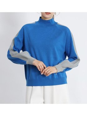 【ヴァン/Vin】のバイカラーラインモックネックニット 人気、トレンドファッション・服の通販 founy(ファニー) ファッション Fashion レディースファッション Fashion for Women トップス・カットソー Cut & Sew Tops ニット Knit Tops & Sweaters おすすめ Recommended / Our Picks スリーブ Sleeve, Long Sleeve / Short Sleeve ベーシック Basic, Essential モックネック Mock Neck, Short Turtleneck |ID:prp329100004832497