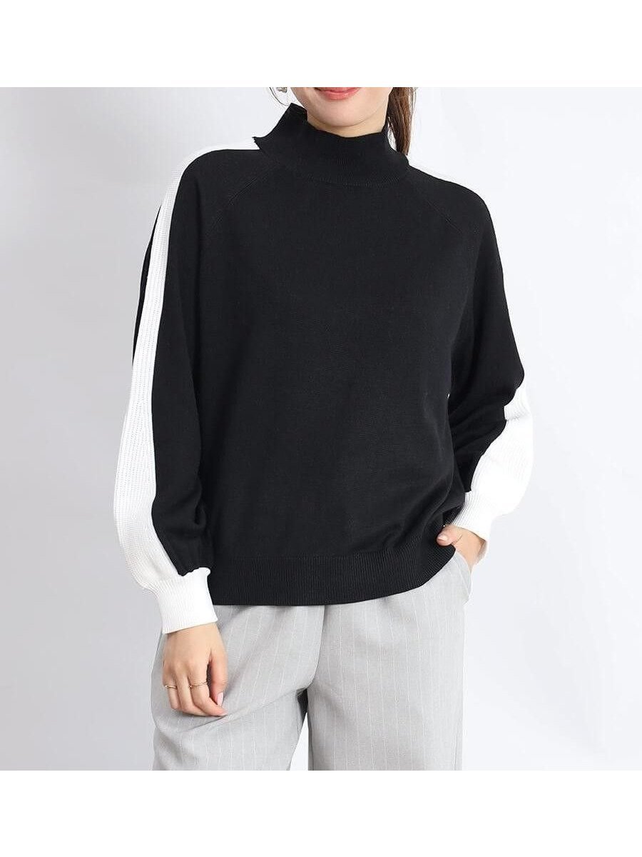 【ヴァン/Vin】のバイカラーラインモックネックニット インテリア・キッズ・メンズ・レディースファッション・服の通販 founy(ファニー) 　ファッション　Fashion　レディースファッション　Fashion for Women　トップス・カットソー　Cut & Sew Tops　ニット　Knit Tops & Sweaters　おすすめ　Recommended / Our Picks　スリーブ　Sleeve, Long Sleeve / Short Sleeve　ベーシック　Basic, Essential　モックネック　Mock Neck, Short Turtleneck　ブラック/オフホワイト|ID: prp329100004832497 ipo3291000000035188880