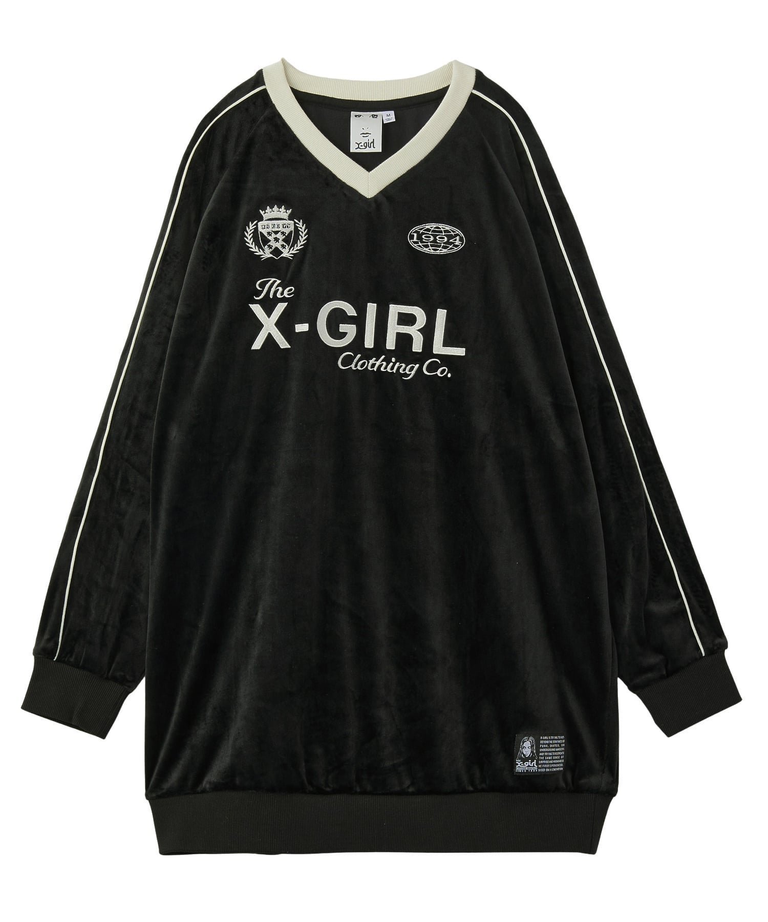 【エックスガール/X-girl】のVELOUR GAME SHIRT DRESS インテリア・キッズ・メンズ・レディースファッション・服の通販 founy(ファニー) 　ファッション　Fashion　レディースファッション　Fashion for Women　トップス・カットソー　Cut & Sew Tops　シャツ・ブラウス・オフィスカジュアル　Elegant Blouses & Button-Ups　ベロアトップス　Velour Tops / Velvet-Look Items　ワンピース　Dresses　フォーマル・パーティードレス・結婚式用ドレス　Elegant & Casual Dresses　なめらか　Smooth, Silky Texture　長袖　Long Sleeve, Full Sleeve　パイピング　Piping, Trim Design　フロント　Front, Front Design　ベロア　Velour, Soft Velvet　A/W・秋冬　Autumn/Winter　BLACK|ID: prp329100004832510 ipo3291000000035189068