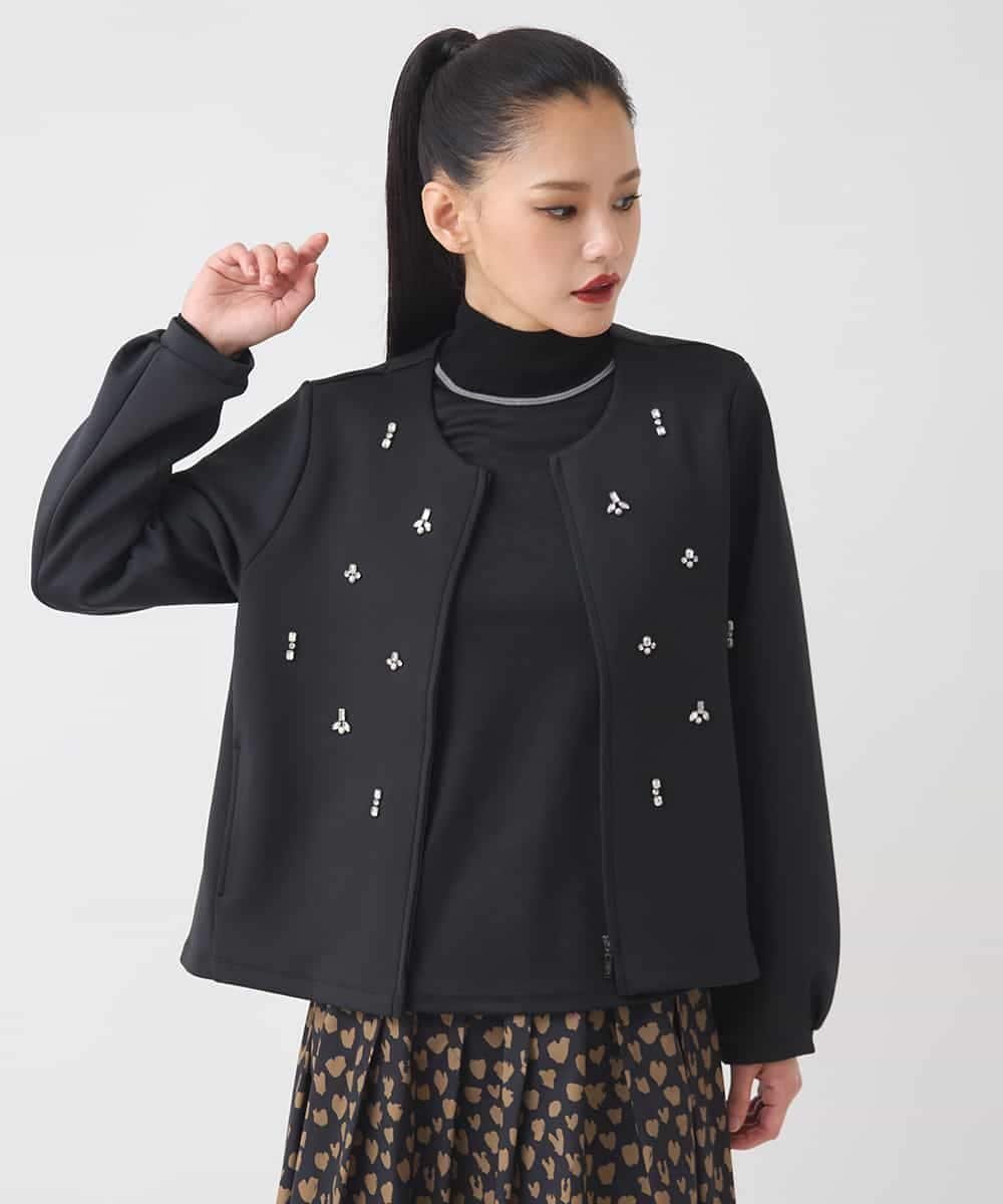 【ヒロコビス/HIROKO BIS】のビジューエンブロイダリーカーディガン /洗える インテリア・キッズ・メンズ・レディースファッション・服の通販 founy(ファニー) 　ファッション　Fashion　レディースファッション　Fashion for Women　トップス・カットソー　Cut & Sew Tops　カーディガン・羽織り　Layered Style Cardigans　おすすめ　Recommended / Our Picks　カーディガン　Cardigan, Knitwear　ストレッチ　Stretch, Stretchy Fabric　ビジュー　Bijou, Jewel-like Accent　フロント　Front, Front Design　ヘムライン　Hemline, Bottom Cut　メタル　Metal, Metal Parts　エレガント 上品　Elegant　洗える　Machine Washable　A/W・秋冬　Autumn/Winter　軽量　Lightweight, Ultra Light　ブラック|ID: prp329100004832541 ipo3291000000035189503