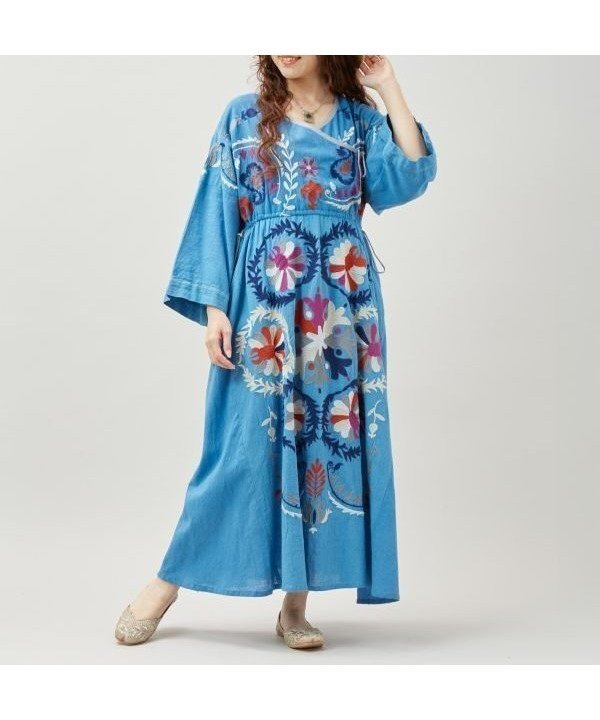 【アミナコレクション/Amina Collection】の【チャイハネ】エルジャン刺繍ワンピース インテリア・キッズ・メンズ・レディースファッション・服の通販 founy(ファニー) 　ファッション　Fashion　レディースファッション　Fashion for Women　ワンピース　Dresses　ブルー|ID: prp329100004832550 ipo3291000000035189567