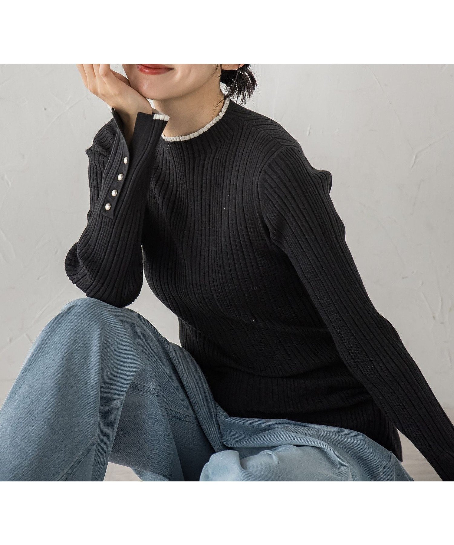 【ドロワット ロートレアモン/Droite Lautreamont】の【新色追加】袖ボタンランダムリブニット≪手洗い可能≫ 人気、トレンドファッション・服の通販 founy(ファニー) 　ファッション　Fashion　レディースファッション　Fashion for Women　トップス・カットソー　Cut & Sew Tops　ニット　Knit Tops & Sweaters　イエロー　Yellow　インナー　Innerwear　秋　Autumn　トレンド　Trend, Trending Now　長袖　Long Sleeve, Full Sleeve　ハイネック　High Neck, Mock Neck　フェミニン　Feminine, Girly　ベーシック　Basic, Essential　メタル　Metal, Metal Parts　無地　Plain, Solid Color　ランダム　Random, Irregular　A/W・秋冬　Autumn/Winter　2025年　2025　2025-2026秋冬・A/W　Autumn/Winter 2025–26 AW25–26　 other-1|ID: prp329100004832576 ipo3291000000035189686