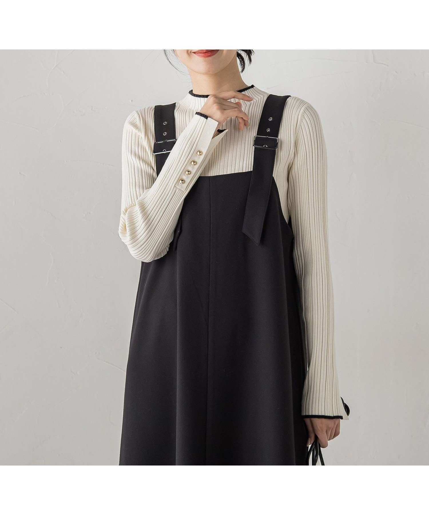 【ドロワット ロートレアモン/Droite Lautreamont】の【新色追加】袖ボタンランダムリブニット≪手洗い可能≫ インテリア・キッズ・メンズ・レディースファッション・服の通販 founy(ファニー) 　ファッション　Fashion　レディースファッション　Fashion for Women　トップス・カットソー　Cut & Sew Tops　ニット　Knit Tops & Sweaters　イエロー　Yellow　インナー　Innerwear　秋　Autumn　トレンド　Trend, Trending Now　長袖　Long Sleeve, Full Sleeve　ハイネック　High Neck, Mock Neck　フェミニン　Feminine, Girly　ベーシック　Basic, Essential　メタル　Metal, Metal Parts　無地　Plain, Solid Color　ランダム　Random, Irregular　A/W・秋冬　Autumn/Winter　2025年　2025　2025-2026秋冬・A/W　Autumn/Winter 2025–26 AW25–26　ホワイト系その他|ID: prp329100004832576 ipo3291000000035189698