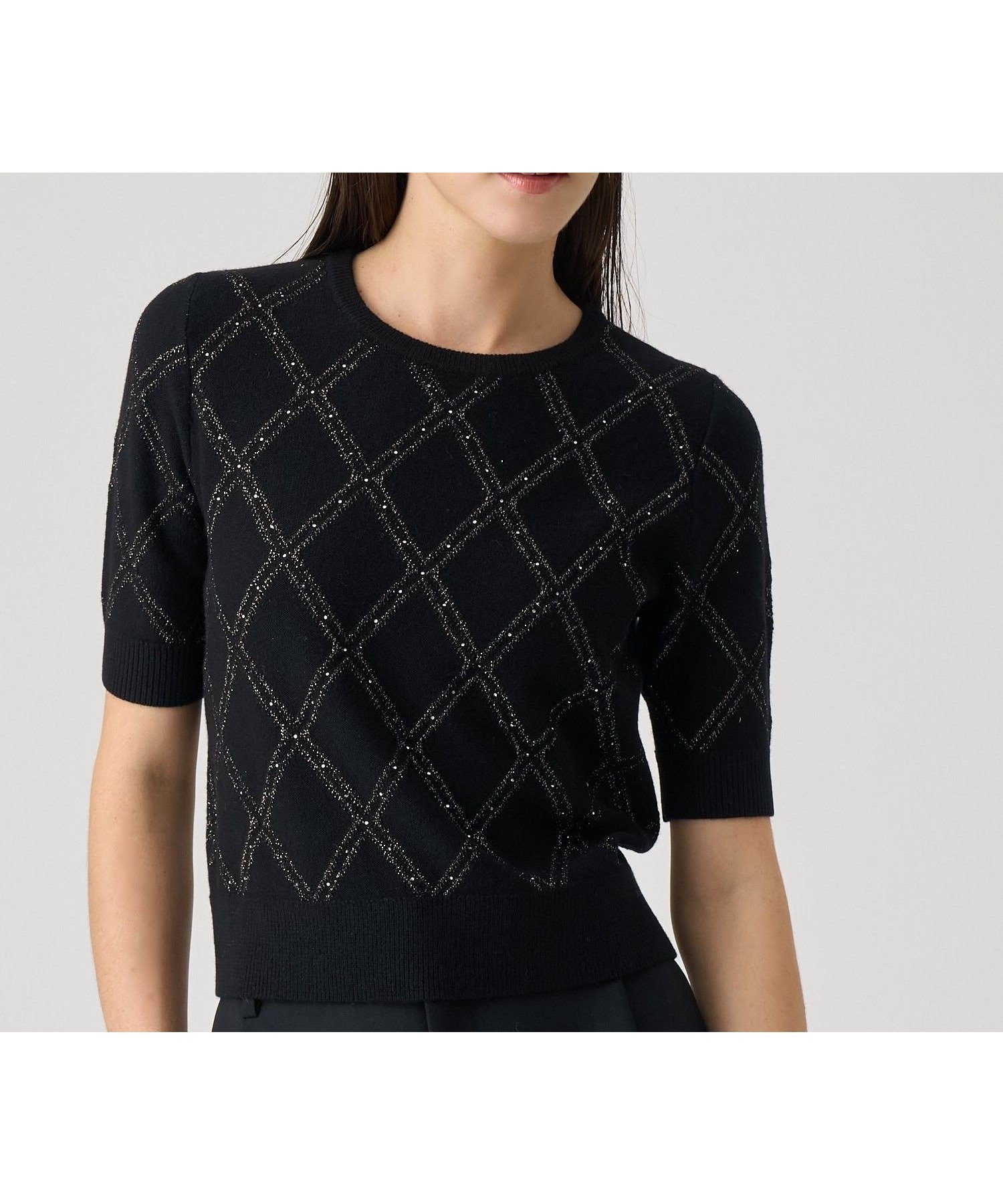 【アナイ/ANAYI】のラメアーガイルプルオーバー インテリア・キッズ・メンズ・レディースファッション・服の通販 founy(ファニー) 　ファッション　Fashion　レディースファッション　Fashion for Women　トップス・カットソー　Cut & Sew Tops　カジュアルプルオーバー・ニットトップス　Pullovers & Knit Tops / Casual Pullovers　アンサンブル　Ensemble Set　カーディガン　Cardigan, Knitwear　コンパクト　Compact, Small Size　スマート　Smart, Elegant　ビジュー　Bijou, Jewel-like Accent　冬　Winter / This Winter　半袖　Short Sleeve, Half Sleeve　A/W・秋冬　Autumn/Winter　black|ID: prp329100004832640 ipo3291000000035190040