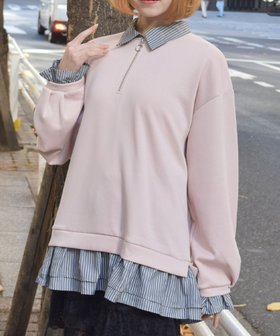 【アクシーズファム/axes femme】のハーフジップレイヤード風プルオーバー 人気、トレンドファッション・服の通販 founy(ファニー) ファッション Fashion レディースファッション Fashion for Women トップス・カットソー Cut & Sew Tops カジュアルプルオーバー・ニットトップス Pullovers & Knit Tops / Casual Pullovers おすすめ Recommended / Our Picks ジップ Zip, Zipper ストライプ Stripe, Striped Pattern チュニック Tunic, Long Top デニム Denim, Jeans Material |ID:prp329100004832652