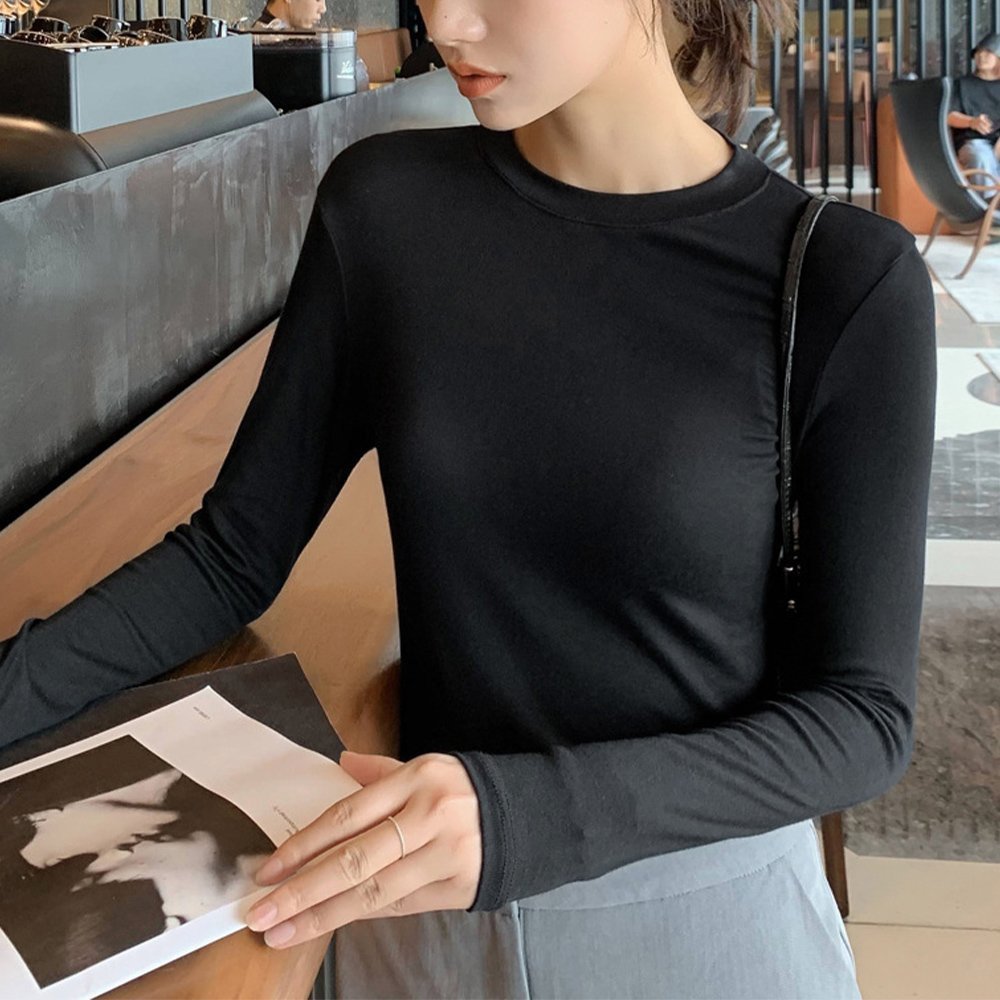 【ミニミニストア/miniministore】の長袖Tシャツ 無地 レディース トップス インテリア・キッズ・メンズ・レディースファッション・服の通販 founy(ファニー) 　ファッション　Fashion　レディースファッション　Fashion for Women　トップス・カットソー　Cut & Sew Tops　シャツ・ブラウス・オフィスカジュアル　Elegant Blouses & Button-Ups　ロングTシャツ・Tシャツ　Longline T-Shirts & Tees　インナー　Innerwear　カットソー　Cut and Sewn Top　冬　Winter / This Winter　無地　Plain, Solid Color　A/W・秋冬　Autumn/Winter　長袖　Long Sleeve, Full Sleeve　ブラック|ID: prp329100004832659 ipo3291000000035190321