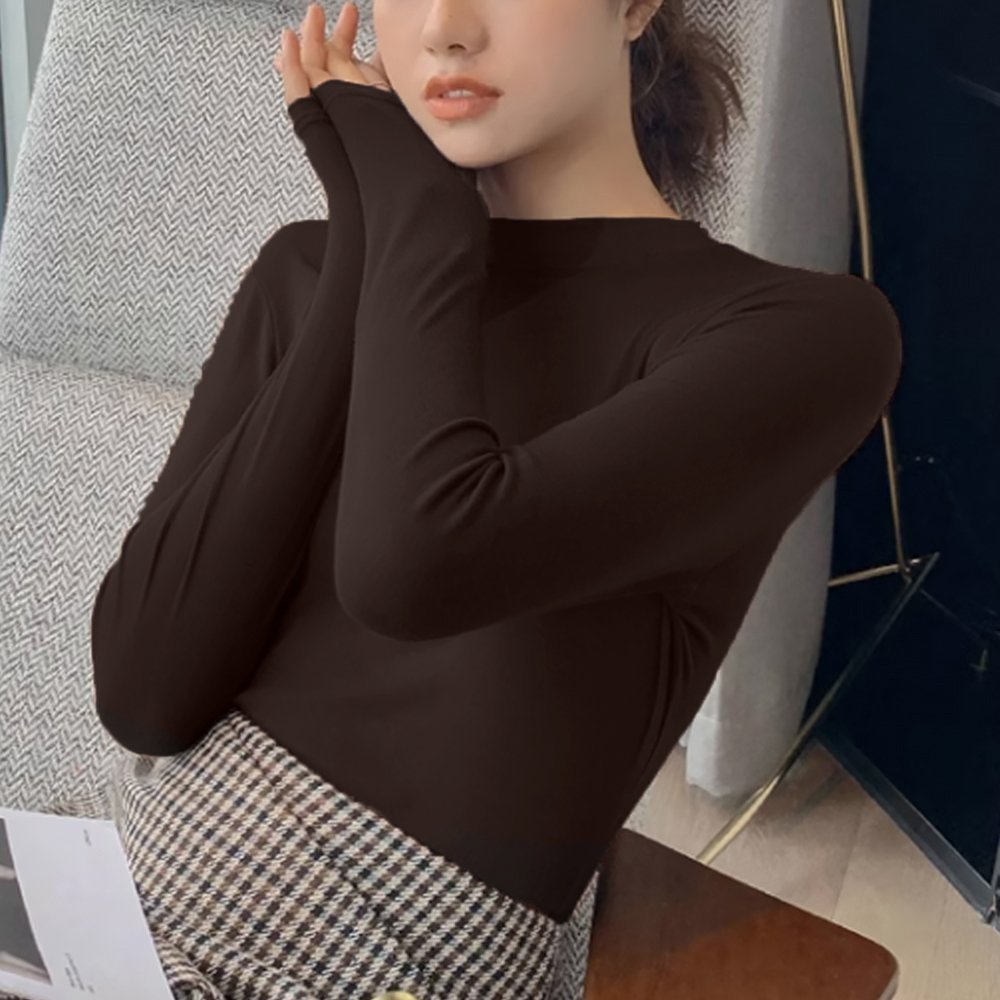 【ミニミニストア/miniministore】の長袖Tシャツ 無地 レディース トップス インテリア・キッズ・メンズ・レディースファッション・服の通販 founy(ファニー) 　ファッション　Fashion　レディースファッション　Fashion for Women　トップス・カットソー　Cut & Sew Tops　シャツ・ブラウス・オフィスカジュアル　Elegant Blouses & Button-Ups　ロングTシャツ・Tシャツ　Longline T-Shirts & Tees　インナー　Innerwear　カットソー　Cut and Sewn Top　冬　Winter / This Winter　無地　Plain, Solid Color　A/W・秋冬　Autumn/Winter　長袖　Long Sleeve, Full Sleeve　ブラウン|ID: prp329100004832659 ipo3291000000035190323