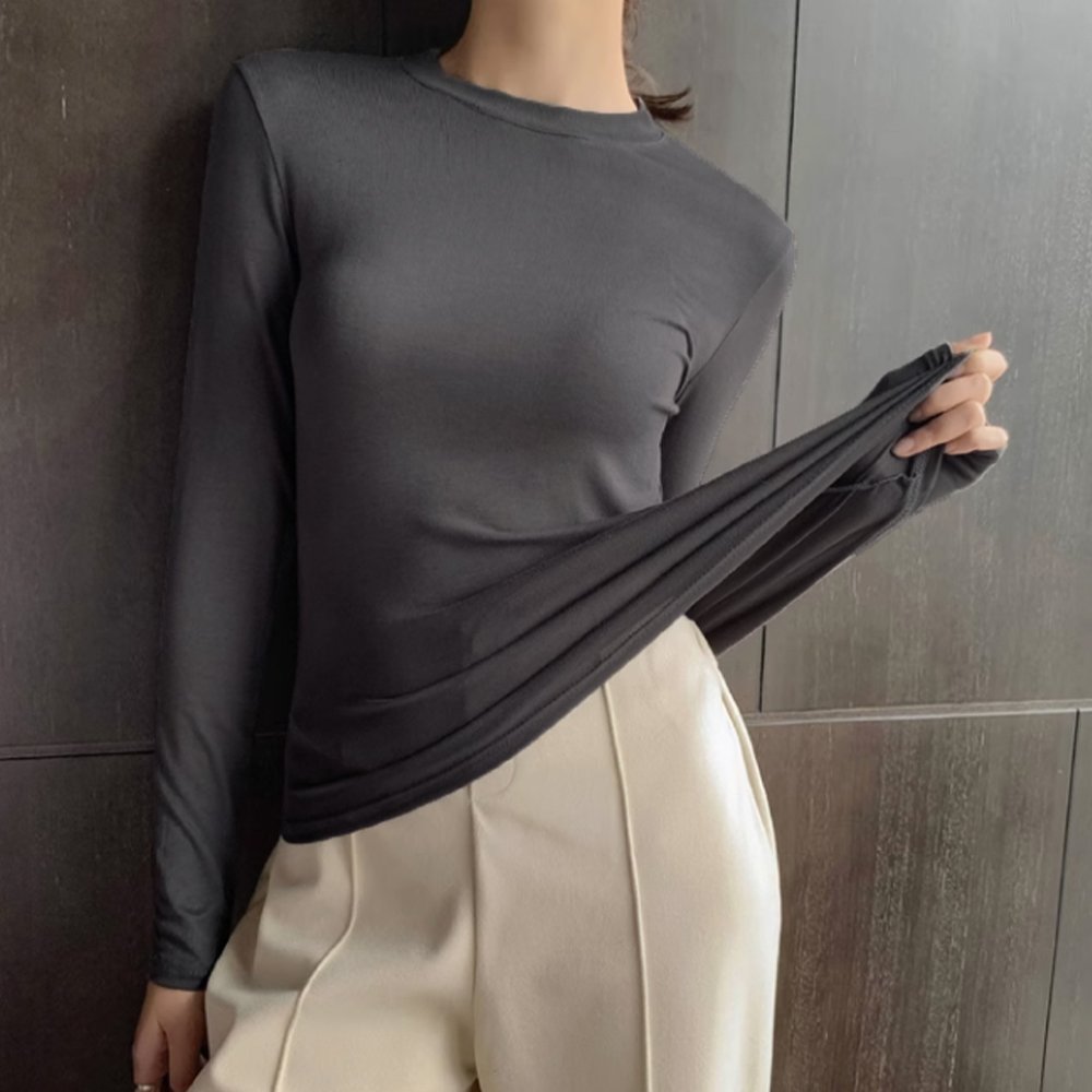 【ミニミニストア/miniministore】の長袖Tシャツ 無地 レディース トップス インテリア・キッズ・メンズ・レディースファッション・服の通販 founy(ファニー) 　ファッション　Fashion　レディースファッション　Fashion for Women　トップス・カットソー　Cut & Sew Tops　シャツ・ブラウス・オフィスカジュアル　Elegant Blouses & Button-Ups　ロングTシャツ・Tシャツ　Longline T-Shirts & Tees　インナー　Innerwear　カットソー　Cut and Sewn Top　冬　Winter / This Winter　無地　Plain, Solid Color　A/W・秋冬　Autumn/Winter　長袖　Long Sleeve, Full Sleeve　チャコールグレー|ID: prp329100004832659 ipo3291000000035190324