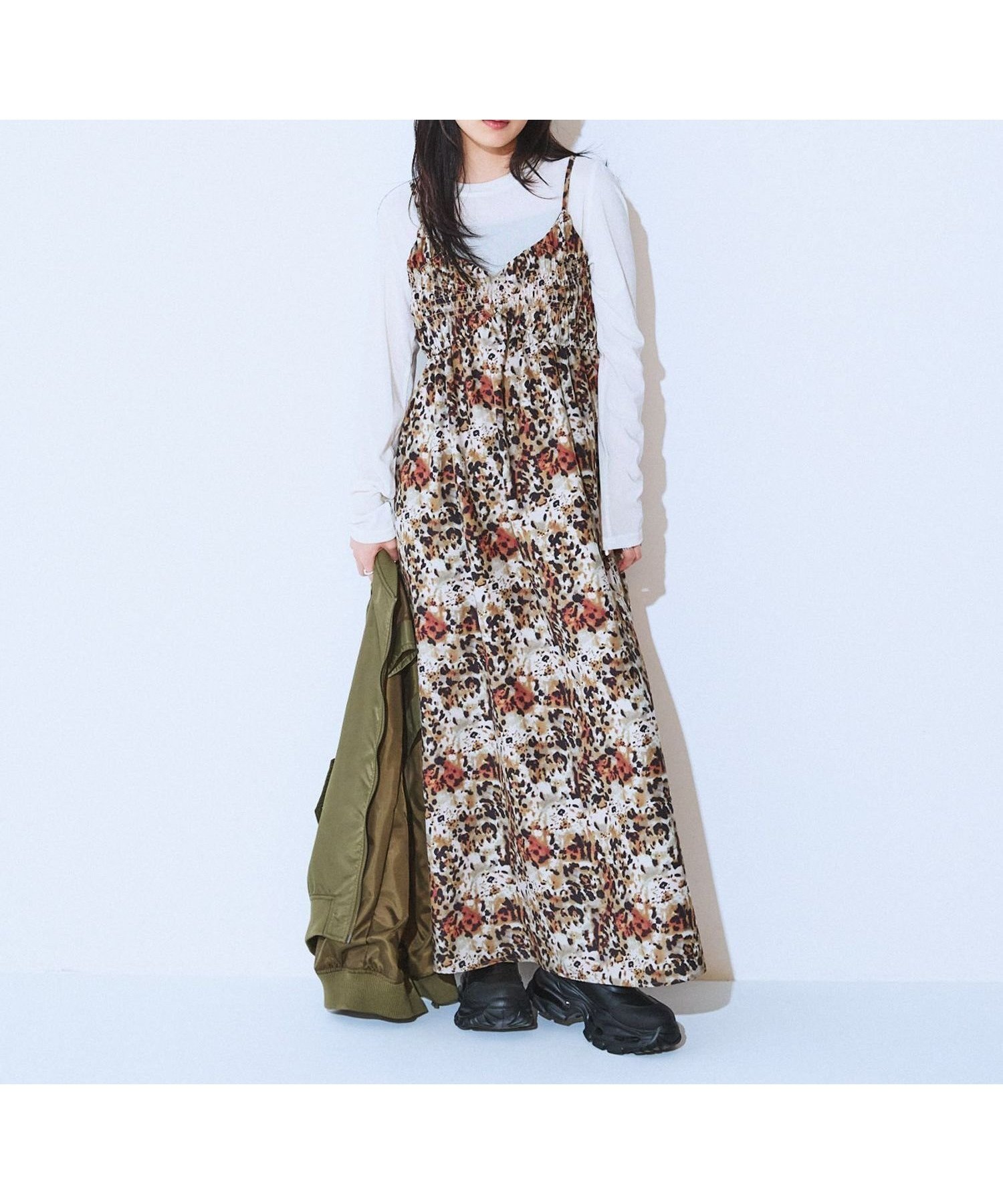 【ジーナシス/JEANASiS】のシャーリングキャミドレス インテリア・キッズ・メンズ・レディースファッション・服の通販 founy(ファニー) 　ファッション　Fashion　レディースファッション　Fashion for Women　トップス・カットソー　Cut & Sew Tops　キャミソール&ノースリーブ　Camisoles & Sleeveless Tops　ワンピース　Dresses　フォーマル・パーティードレス・結婚式用ドレス　Elegant & Casual Dresses　おすすめ　Recommended / Our Picks　インナー　Innerwear　キャミワンピース　Cami Dress, Slip Dress　シャーリング　Shirring, Ruched　トレンド　Trend, Trending Now　フレア　Flare, Flared　ベーシック　Basic, Essential　ラップ　Wrap, Wrap Design　レオパード　Leopard, Animal Print　ベージュ系その他|ID: prp329100004832717 ipo3291000000035191261