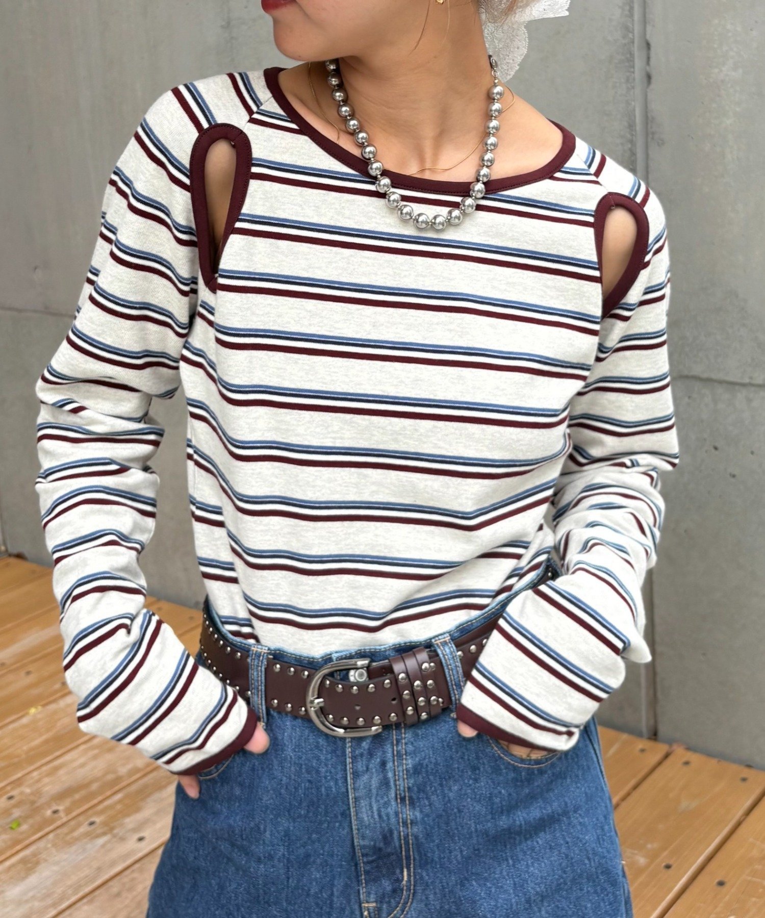 【チャオパニックティピー/CIAOPANIC TYPY】のH.SカットアウトマルチボーダーTEE インテリア・キッズ・メンズ・レディースファッション・服の通販 founy(ファニー) 　ファッション　Fashion　レディースファッション　Fashion for Women　インナー　Innerwear　カラフル　Colorful Design　カーゴパンツ　Cargo Pants, Utility Pants　ガーリー　Girly, Feminine Style　キャップ　Cap, Baseball Cap　キャミ　Camisole, Cami Top　コンパクト　Compact, Small Size　スニーカー　Sneakers, Trainers　スリット　Slit, Slit Detail　スリーブ　Sleeve, Long Sleeve / Short Sleeve　チューブ　Tube, Tube Top　デニム　Denim, Jeans Material　トレンド　Trend, Trending Now　バランス　Balance, Style Balance　ボーダー　Border, Stripe　ワイド　Wide, Wide Fit　おすすめ　Recommended / Our Picks　グレー|ID: prp329100004833014 ipo3291000000035193068