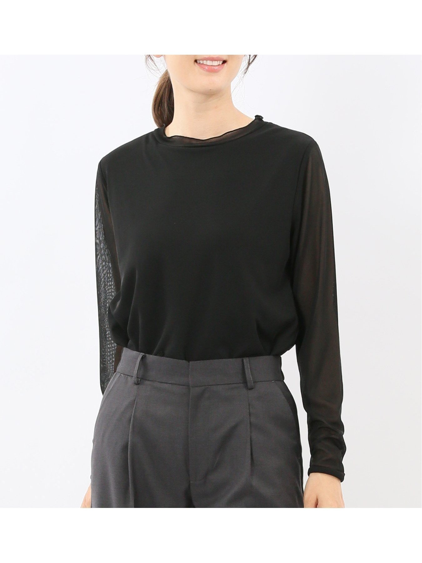 【タカキュー/TAKA-Q】のシアー重ね 長袖プルオーバー インテリア・キッズ・メンズ・レディースファッション・服の通販 founy(ファニー) 　ファッション　Fashion　レディースファッション　Fashion for Women　トップス・カットソー　Cut & Sew Tops　カジュアルプルオーバー・ニットトップス　Pullovers & Knit Tops / Casual Pullovers　カットソー　Cut and Sewn Top　シアー　Sheer, See-Through　ジャケット　Jacket, Outerwear　ストレッチ　Stretch, Stretchy Fabric　長袖　Long Sleeve, Full Sleeve　フィット　Fit, Slim Fit　ベーシック　Basic, Essential　A/W・秋冬　Autumn/Winter　エレガント 上品　Elegant　05黒|ID: prp329100004833020 ipo3291000000035193154