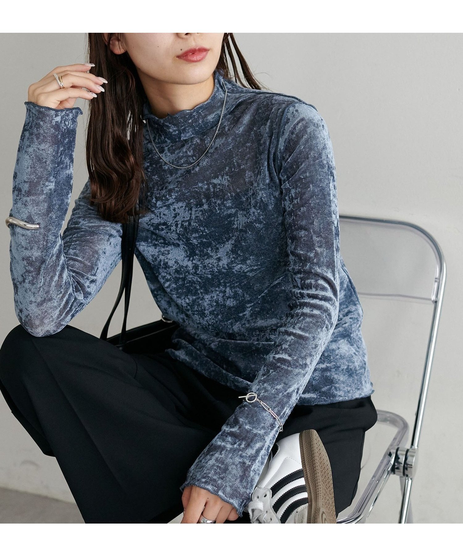 【ディスコート/Discoat】の【WEB限定】前後2WAYフロッキーメッシュボトルネックプルオーバー インテリア・キッズ・メンズ・レディースファッション・服の通販 founy(ファニー) 　ファッション　Fashion　レディースファッション　Fashion for Women　トップス・カットソー　Cut & Sew Tops　カジュアルプルオーバー・ニットトップス　Pullovers & Knit Tops / Casual Pullovers　おすすめ　Recommended / Our Picks　インナー　Innerwear　シアー　Sheer, See-Through　ジャケット　Jacket, Outerwear　スウェット / スエット　Sweatshirt, Sweatwear　ハイネック　High Neck, Mock Neck　パーカー　Hoodie, Parka　フェミニン　Feminine, Girly　ブルー|ID: prp329100004833035 ipo3291000000035193347