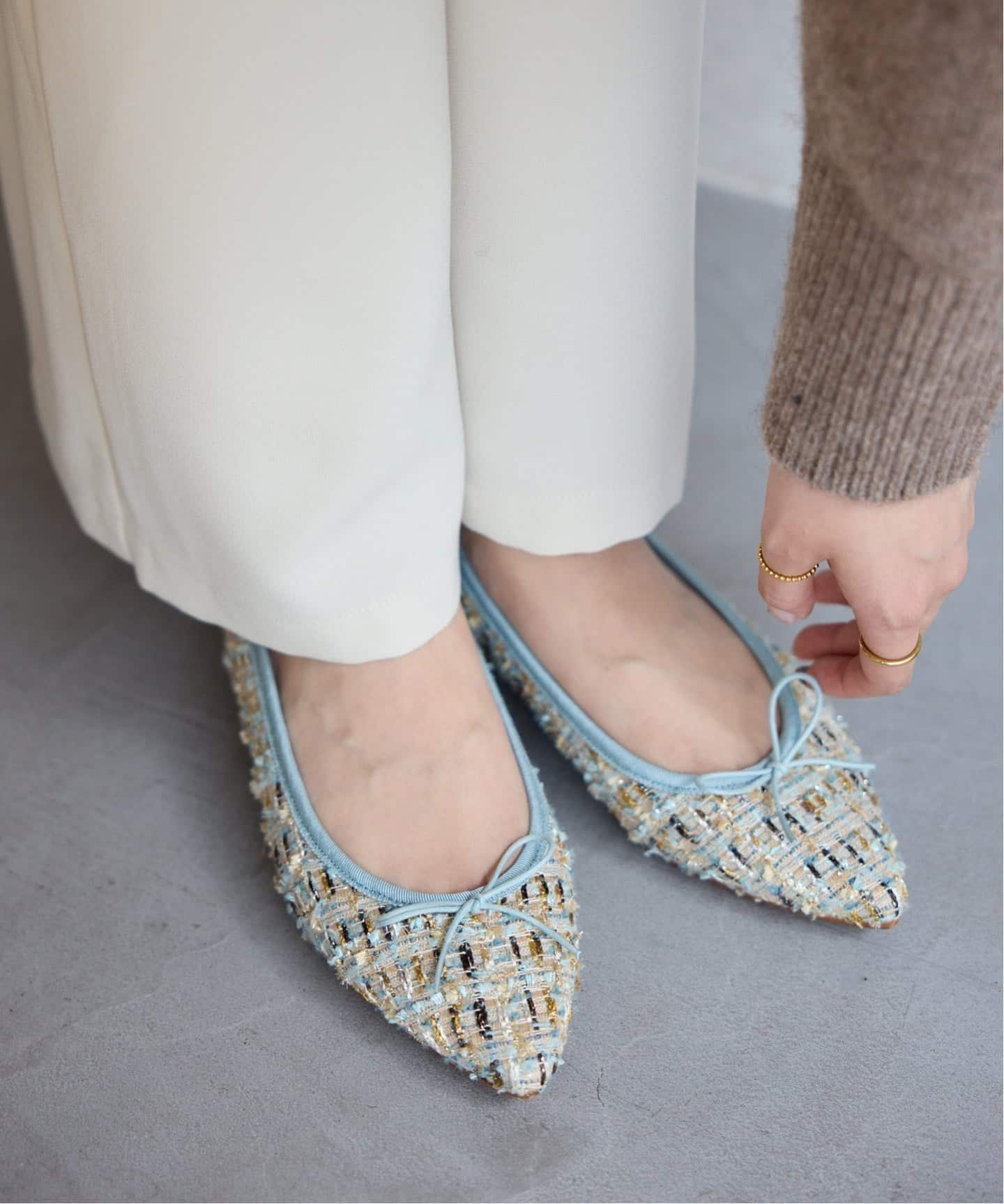 【ル タロン/Le Talon】のポインテッドツイードバレエ インテリア・キッズ・メンズ・レディースファッション・服の通販 founy(ファニー) 　ファッション　Fashion　レディースファッション　Fashion for Women　インソール　Shoe Insole　クッション　Cushion, Throw Pillow　タイツ　Tights, Legwear　ツイード　Twill, Twill Weave　バランス　Balance, Style Balance　定番　Standard, Basic Item　春　Spring　サックスブルー|ID: prp329100004833103 ipo3291000000035194207