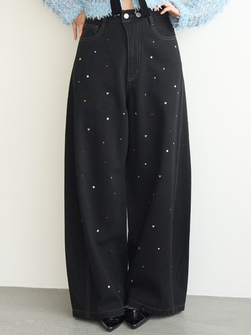 【リリーブラウン/Lily Brown】の【WEB限定00サイズ】 L.B CANDY STOCK バリエーションビジューデニム インテリア・キッズ・メンズ・レディースファッション・服の通販 founy(ファニー) 　ファッション　Fashion　レディースファッション　Fashion for Women　カラフル　Colorful Design　サテン　Satin, Glossy Fabric　シンプル　Simple, Minimal　スマート　Smart, Elegant　デニム　Denim, Jeans Material　バランス　Balance, Style Balance　ビジュー　Bijou, Jewel-like Accent　フィット　Fit, Slim Fit　メタル　Metal, Metal Parts　モチーフ　Motif, Design Theme　ルーズ　Loose, Oversized　BLK[009]|ID: prp329100004833147 ipo3291000000035194659