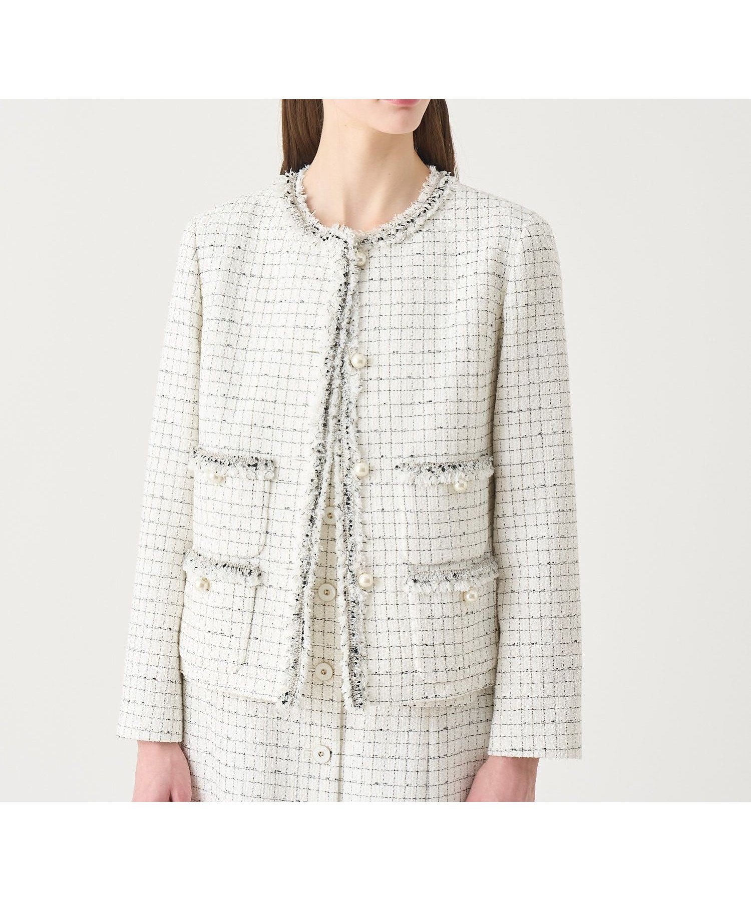 【アナイ/ANAYI】の【Eternal Line 2026】プレイドツイードノーカラー ジャケット インテリア・キッズ・メンズ・レディースファッション・服の通販 founy(ファニー) ファッション Fashion レディースファッション Fashion for Women アウター Coat / Outerwear Collection レディースジャケット・軽アウター Jackets ノーカラージャケット / シンプル上品コーデ Collarless Jackets オケージョン Occasion Wear コンパクト Compact, Small Size ジャケット Jacket, Outerwear スマート Smart, Elegant セットアップ Set-Up, Coordinated Outfit チェック Check, Plaid, Tartan ツイード Twill, Twill Weave ハーフ Half, Half-Length パール Pearl, Pearl Accent モノトーン Monotone, Black and White 再入荷 Restock / Back in Stock セレモニー Ceremony white|ID: prp329100004833244 ipo3291000000035195593