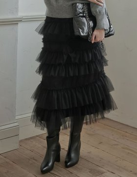 【リエディ/Re:EDIT】のチュールティアードロングスカート 人気、トレンドファッション・服の通販 founy(ファニー) ファッション Fashion レディースファッション Fashion for Women スカート Skirts ロングスカート Long Skirts / Maxi & Midi Skirts エレガント 上品 Elegant コンパクト Compact, Small Size ジャケット Jacket, Outerwear チュール Tulip, Tulip Motif バランス Balance, Style Balance フェミニン Feminine, Girly フリル Frill, Ruffle |ID:prp329100004833303