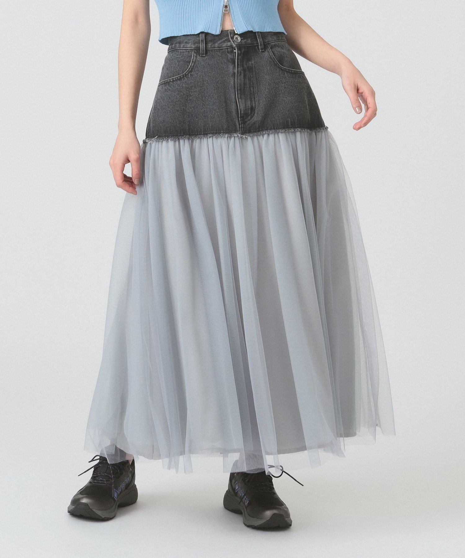 【ビームス ウイメン/BEAMS】のデニム キリカエ チュール スカート インテリア・キッズ・メンズ・レディースファッション・服の通販 founy(ファニー) 　ファッション　Fashion　レディースファッション　Fashion for Women　スカート　Skirts　おすすめ　Recommended / Our Picks　シューズ　Shoes, Footwear　スニーカー　Sneakers, Trainers　ダウン　Down, Puffer　チュール　Tulip, Tulip Motif　デニム　Denim, Jeans Material　バレエ　Ballet, Ballet Style　GREY|ID: prp329100004833340 ipo3291000000035196626