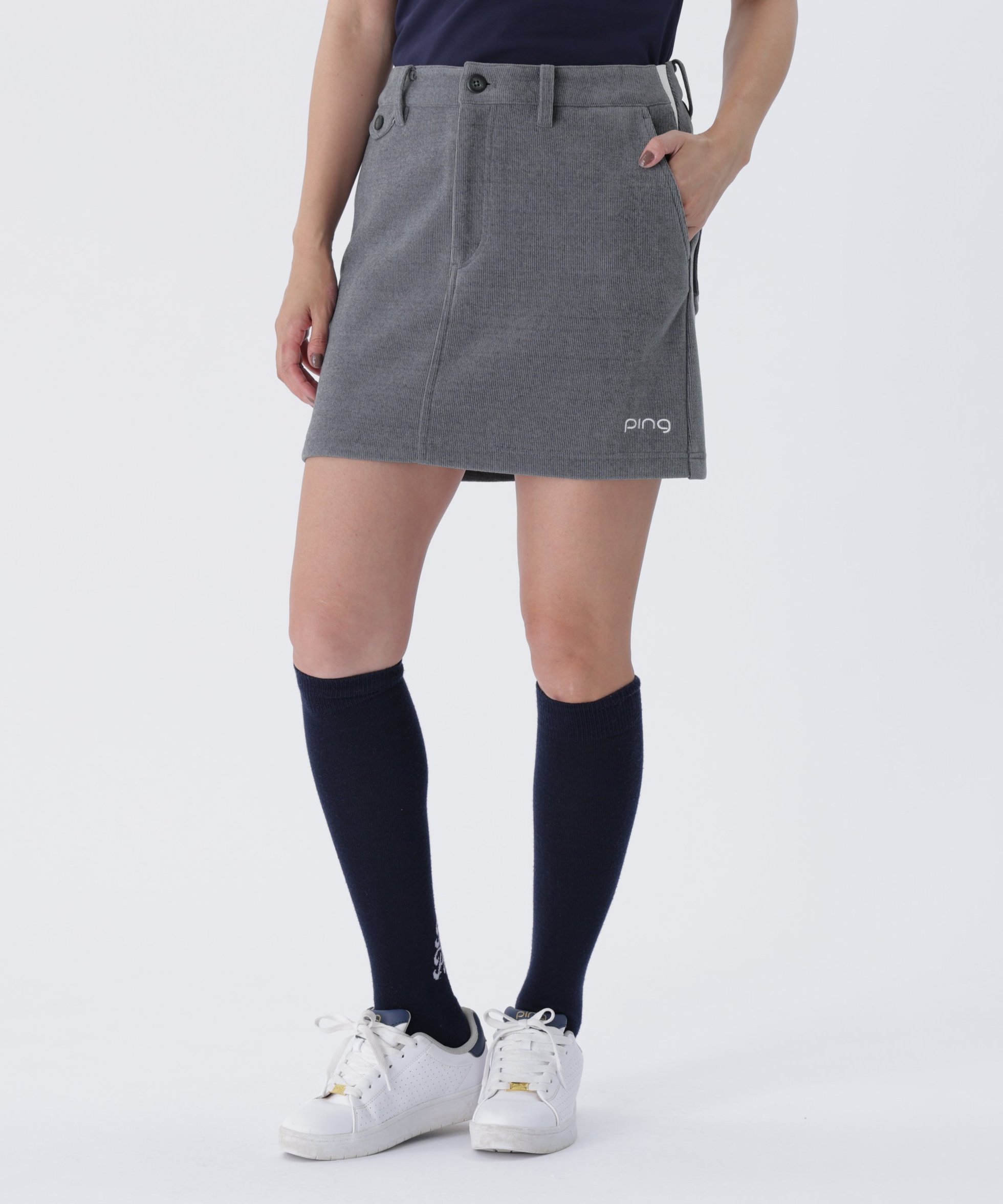 【ピン アパレル/PING APPAREL】の全方向ストレッチ ニットコーデュロイ台形スカート LADIES LINE (LADIES) インテリア・キッズ・メンズ・レディースファッション・服の通販 founy(ファニー) 　ファッション　Fashion　レディースファッション　Fashion for Women　スカート　Skirts　台形スカート・Aラインミニスカート　A-Line Skirts / Structured Mini Skirts　コーデュロイ　Corduroy, Cord Fabric　ゴルフ　Golf　ストレッチ　Stretch, Stretchy Fabric　フィット　Fit, Slim Fit　ボトム　Bottoms, Lower Wear　台形　A-Line, Trapezoid Shape　吸水　Absorbent, Quick-Dry　グレー|ID: prp329100004833351 ipo3291000000035196814
