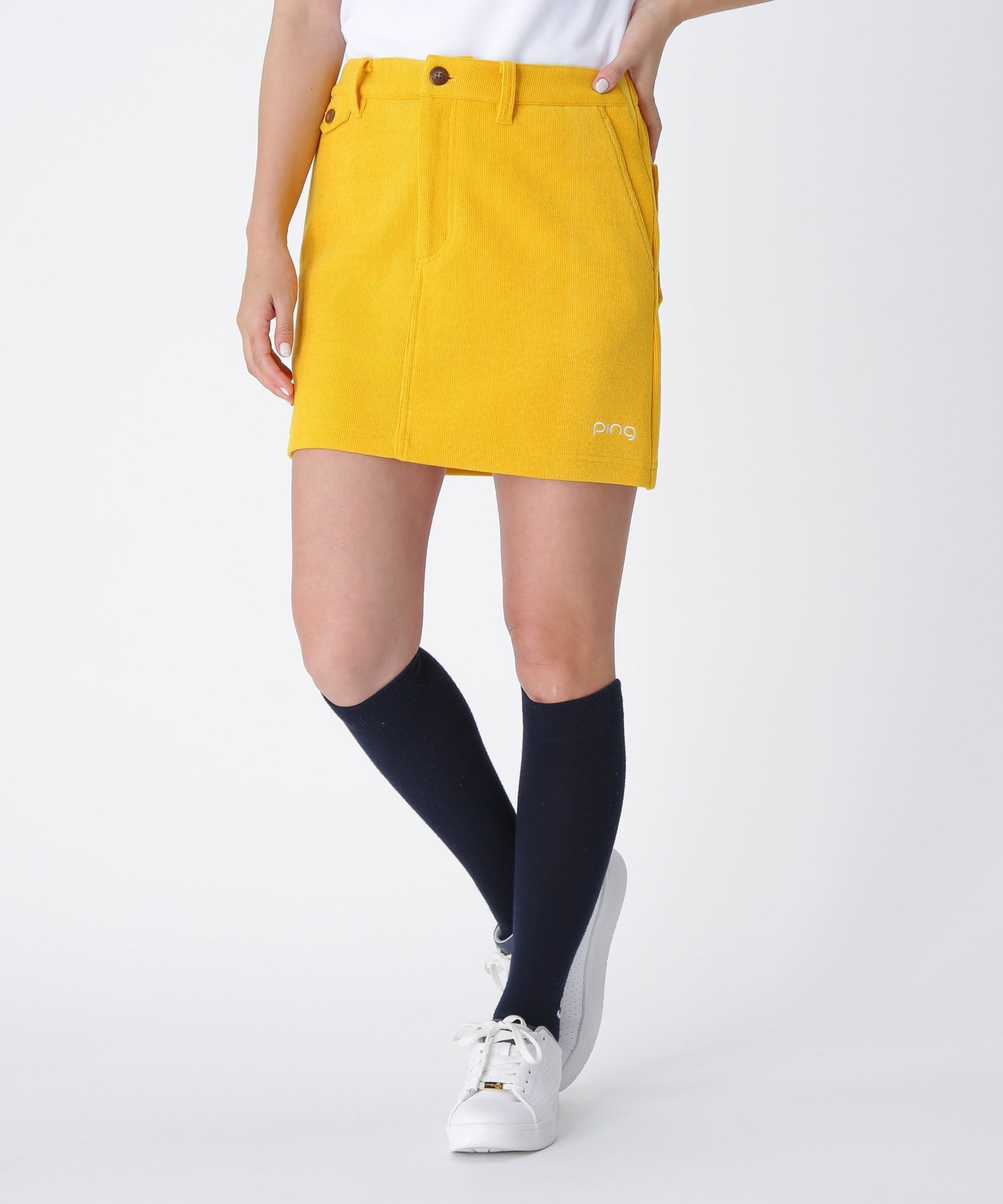 【ピン アパレル/PING APPAREL】の全方向ストレッチ ニットコーデュロイ台形スカート LADIES LINE (LADIES) インテリア・キッズ・メンズ・レディースファッション・服の通販 founy(ファニー) 　ファッション　Fashion　レディースファッション　Fashion for Women　スカート　Skirts　台形スカート・Aラインミニスカート　A-Line Skirts / Structured Mini Skirts　コーデュロイ　Corduroy, Cord Fabric　ゴルフ　Golf　ストレッチ　Stretch, Stretchy Fabric　フィット　Fit, Slim Fit　ボトム　Bottoms, Lower Wear　台形　A-Line, Trapezoid Shape　吸水　Absorbent, Quick-Dry　イエロー|ID: prp329100004833351 ipo3291000000035196818