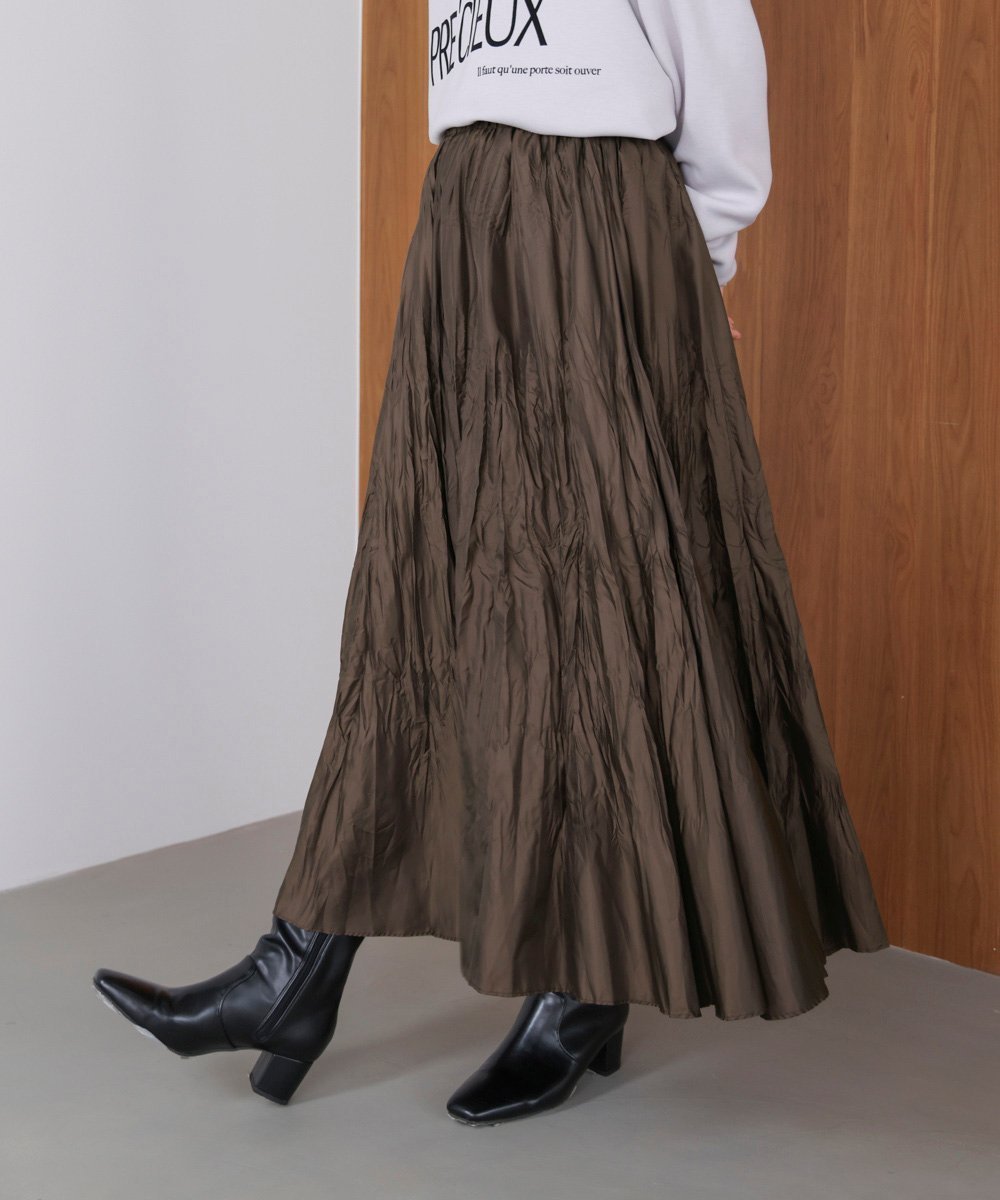 【バブ ブージュルード/Bab Bou Jeloud】のワッシャーマットサテンスカート インテリア・キッズ・メンズ・レディースファッション・服の通販 founy(ファニー) 　ファッション　Fashion　レディースファッション　Fashion for Women　スカート　Skirts　今季　This Season, Current Season　サテン　Satin, Glossy Fabric　バランス　Balance, Style Balance　リラックス　Relax, Relaxed Fit　ロング　Long, Long-Length　再入荷　Restock / Back in Stock　おすすめ　Recommended / Our Picks　BROWN|ID: prp329100004833370 ipo3291000000035197071