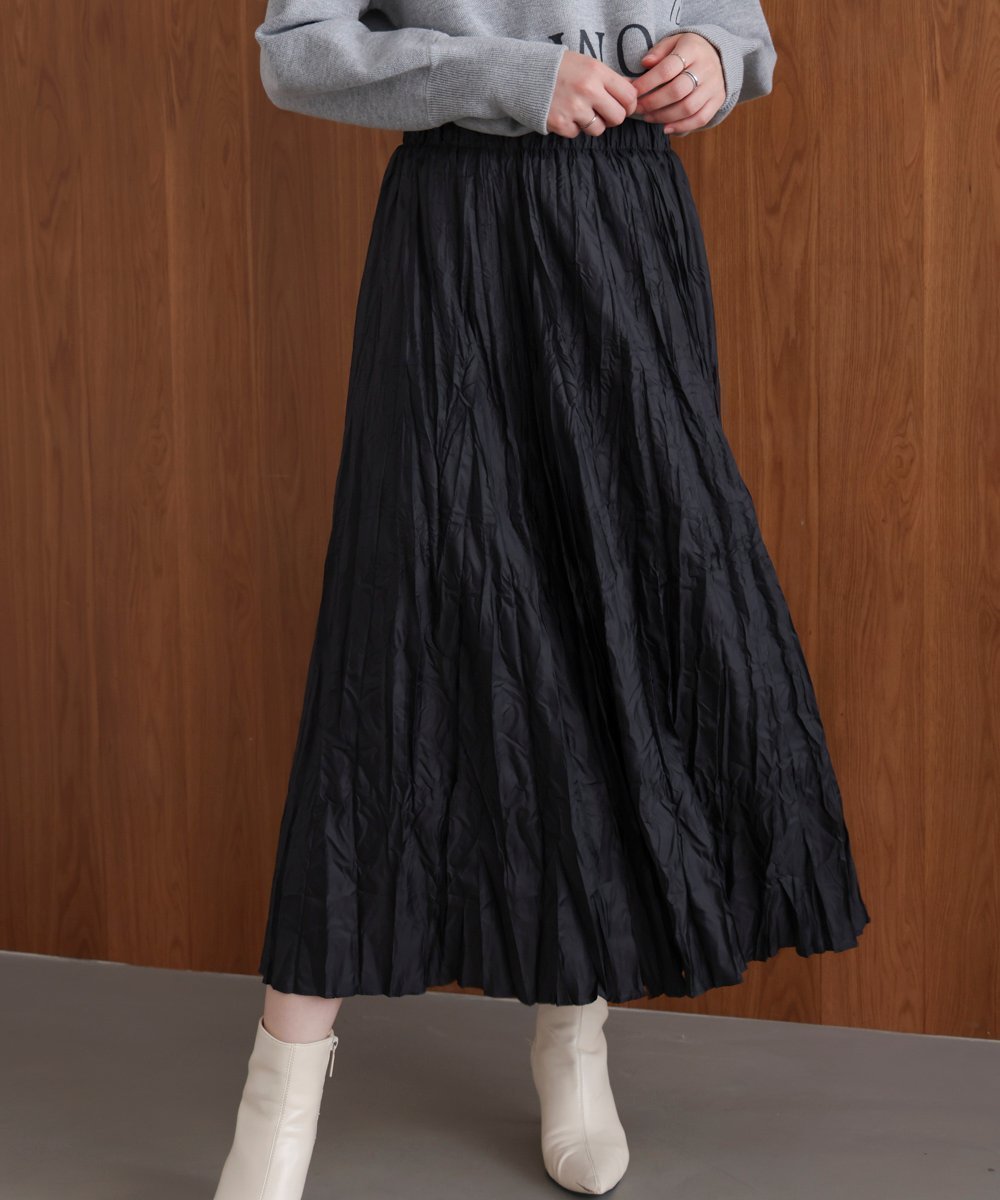 【バブ ブージュルード/Bab Bou Jeloud】のワッシャーマットサテンスカート インテリア・キッズ・メンズ・レディースファッション・服の通販 founy(ファニー) 　ファッション　Fashion　レディースファッション　Fashion for Women　スカート　Skirts　今季　This Season, Current Season　サテン　Satin, Glossy Fabric　バランス　Balance, Style Balance　リラックス　Relax, Relaxed Fit　ロング　Long, Long-Length　再入荷　Restock / Back in Stock　おすすめ　Recommended / Our Picks　BLACK|ID: prp329100004833370 ipo3291000000035197072
