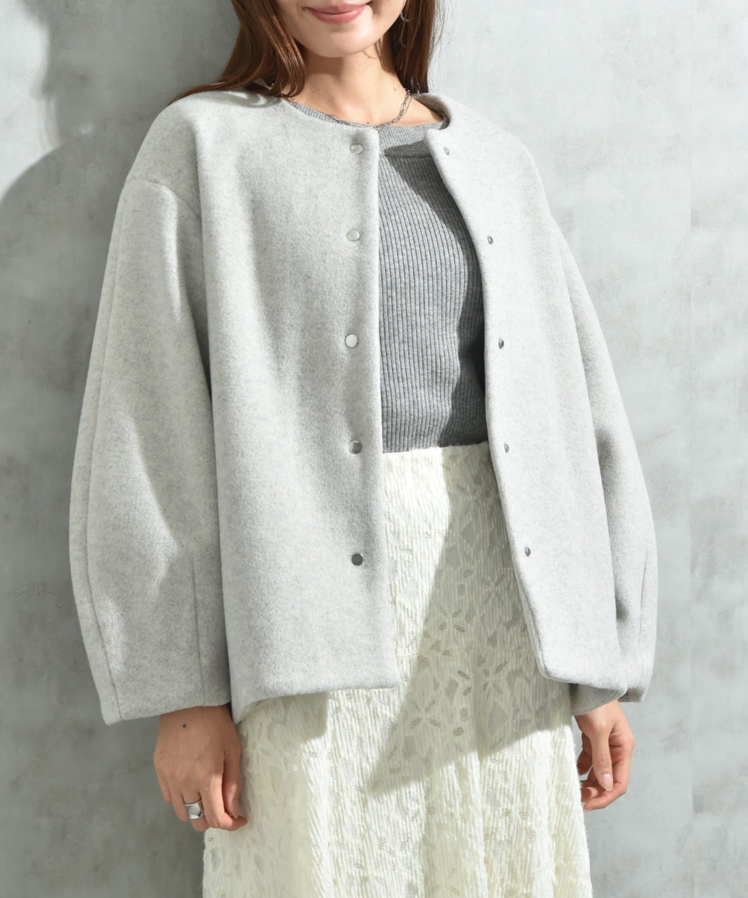 【インタープラネット/INTERPLANET】のメランジブランケットノーカラーショートコート 人気、トレンドファッション・服の通販 founy(ファニー) 　ファッション　Fashion　レディースファッション　Fashion for Women　アウター　Coat / Outerwear Collection　コート・ロングコート・ピーコート　Long Coats, Peacoats & More　ショルダー　Shoulder, Shoulder Strap　ショート　Short, Short Length　シンプル　Simple, Minimal　スリーブ　Sleeve, Long Sleeve / Short Sleeve　ドット　Polka Dot, Dot Pattern　ドロップ　Drop Shoulder, Dropped Style　フロント　Front, Front Design　ベーシック　Basic, Essential　ラウンド　Round, Round Neck　 other-1|ID: prp329100004833384 ipo3291000000035197222