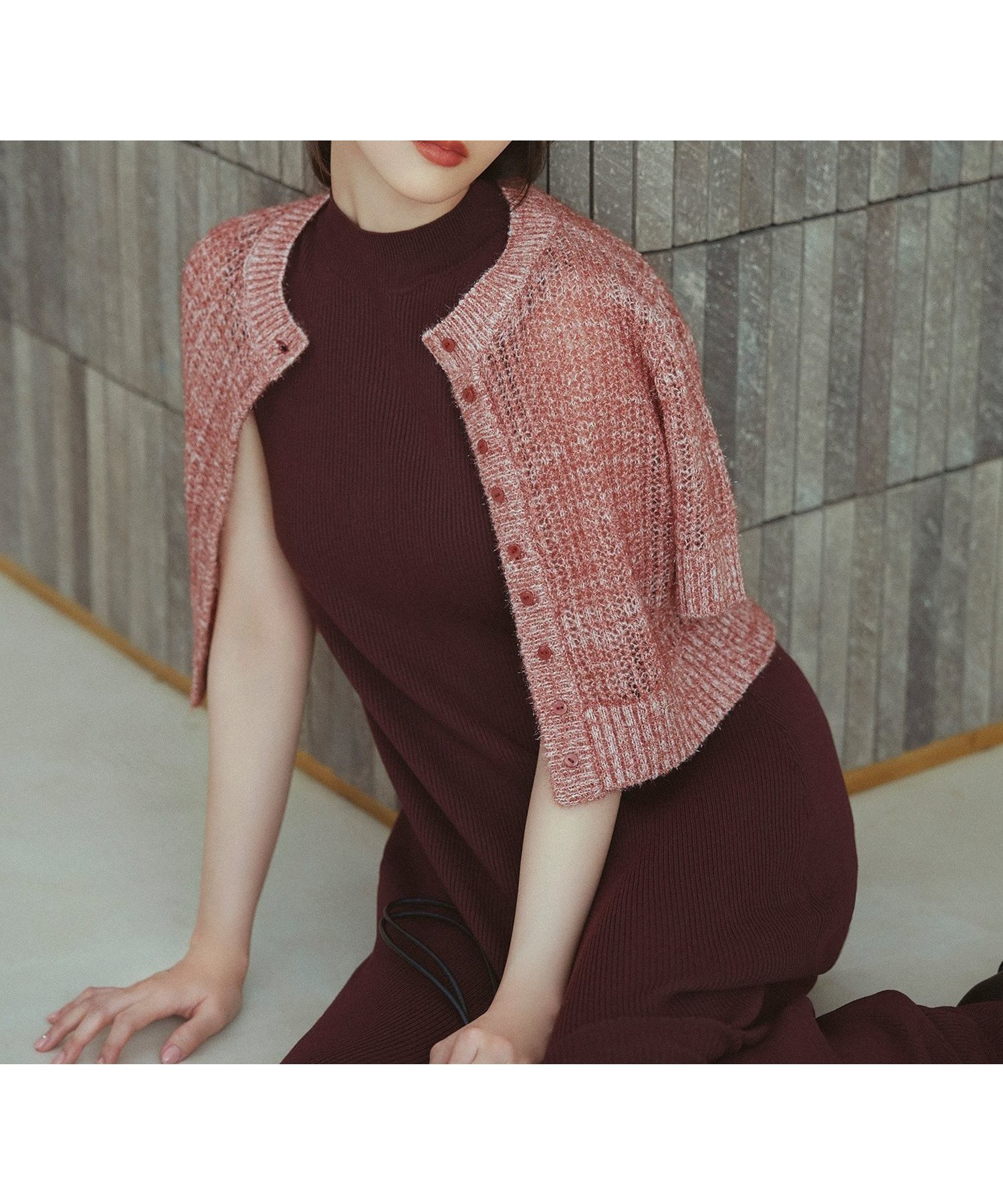 【ナチュラル ビューティー ベーシック/NATURAL BEAUTY BASIC】のフィルムラメカーデセットニットワンピース インテリア・キッズ・メンズ・レディースファッション・服の通販 founy(ファニー) 　ファッション　Fashion　レディースファッション　Fashion for Women　ワンピース　Dresses　ニットワンピース　Knit Dresses　おすすめ　Recommended / Our Picks　カーディガン　Cardigan, Knitwear　タンク　Tank Top, Sleeveless Top　デニム　Denim, Jeans Material　ノースリーブ　Sleeveless, No-Sleeve　メッシュ　Mesh, Net Fabric　モックネック　Mock Neck, Short Turtleneck　ブラウン×ミックス2|ID: prp329100004833394 ipo3291000000035197345