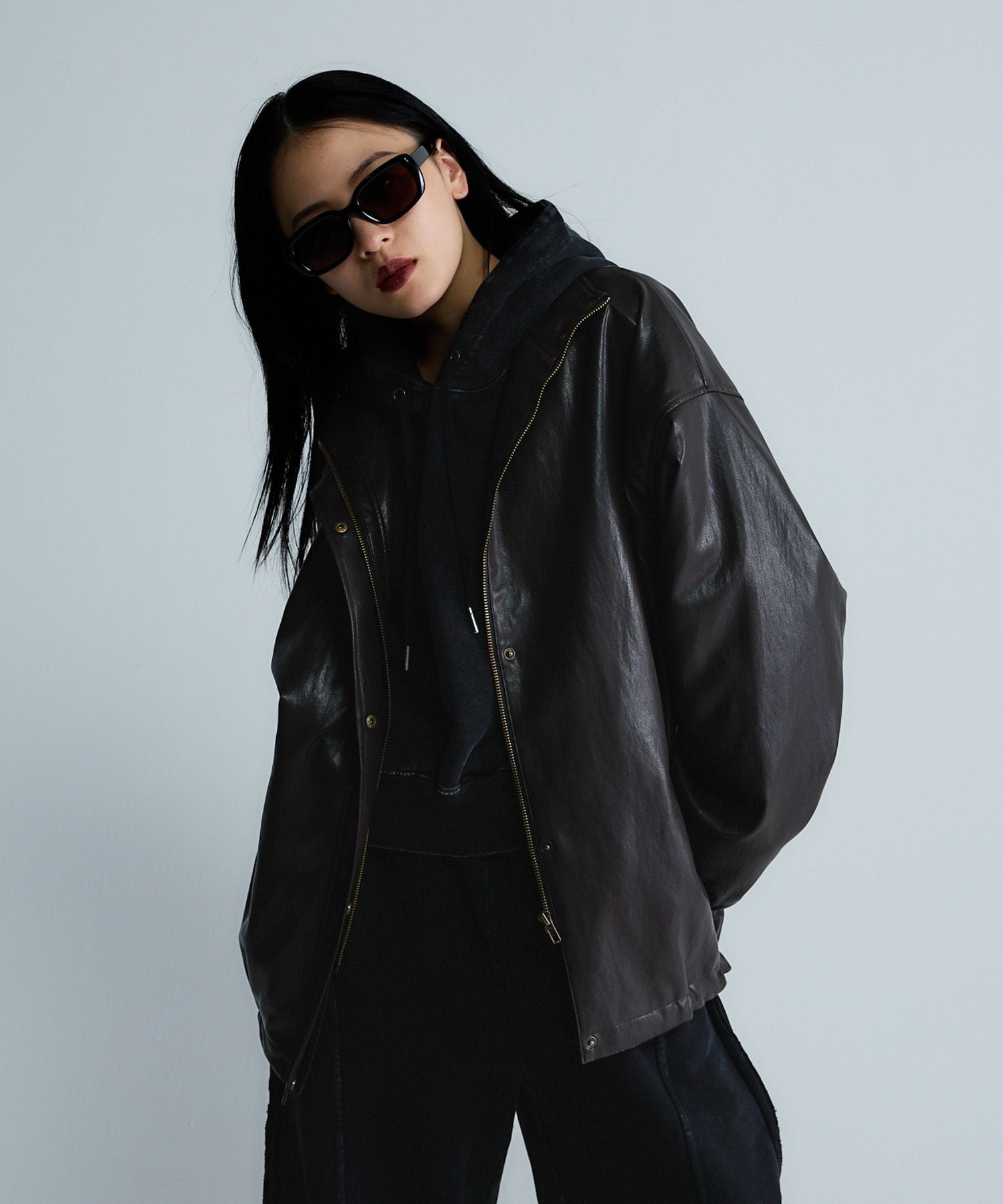 【ジーナシス/JEANASiS】のフェイクレザ-ブルゾン 人気、トレンドファッション・服の通販 founy(ファニー) 　ファッション　Fashion　レディースファッション　Fashion for Women　アウター　Coat / Outerwear Collection　ブルゾンジャケット・スポーティアウター　Blouson Jackets　おすすめ　Recommended / Our Picks　インナー　Innerwear　ショート　Short, Short Length　シンプル　Simple, Minimal　スウェット / スエット　Sweatshirt, Sweatwear　フェイクレザー　Faux Leather, PU Leather　ブルゾン　Blouson, Bomber Jacket　ルーズ　Loose, Oversized　ワーク　Workwear, Utility Style　 other-1|ID: prp329100004833396 ipo3291000000035197383