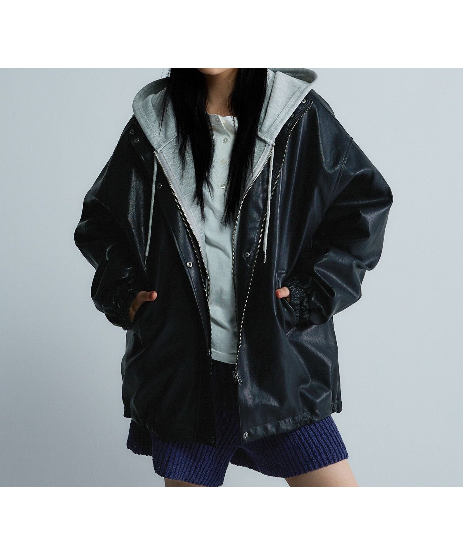 【ジーナシス/JEANASiS】のフェイクレザ-ブルゾン インテリア・キッズ・メンズ・レディースファッション・服の通販 founy(ファニー) 　ファッション　Fashion　レディースファッション　Fashion for Women　アウター　Coat / Outerwear Collection　ブルゾンジャケット・スポーティアウター　Blouson Jackets　おすすめ　Recommended / Our Picks　インナー　Innerwear　ショート　Short, Short Length　シンプル　Simple, Minimal　スウェット / スエット　Sweatshirt, Sweatwear　フェイクレザー　Faux Leather, PU Leather　ブルゾン　Blouson, Bomber Jacket　ルーズ　Loose, Oversized　ワーク　Workwear, Utility Style　ブラック|ID: prp329100004833396 ipo3291000000035197385