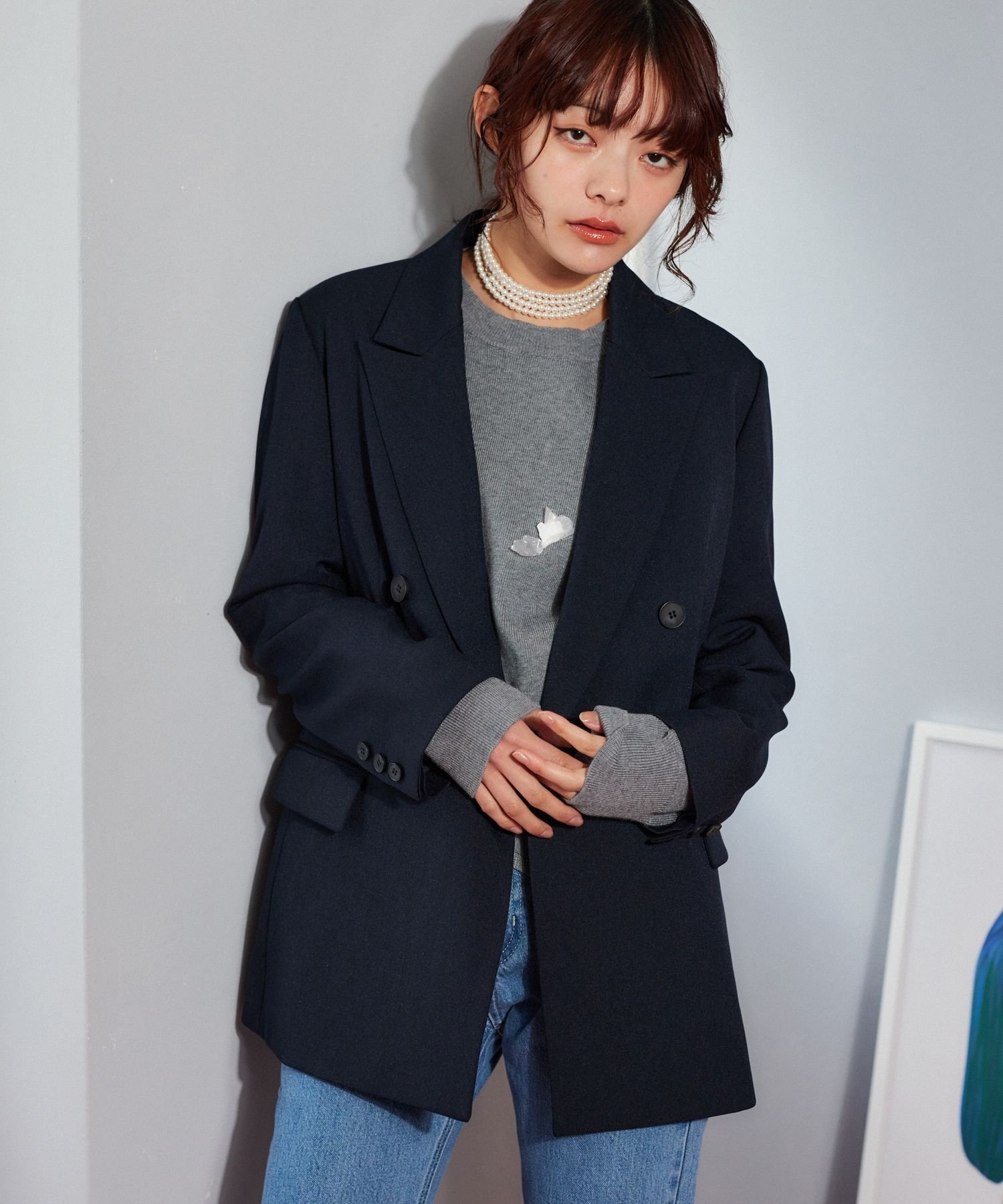 【ミスティ ウーマン/mysty woman】のピークドラペルジャケット インテリア・キッズ・メンズ・レディースファッション・服の通販 founy(ファニー) 　ファッション　Fashion　レディースファッション　Fashion for Women　アウター　Coat / Outerwear Collection　レディースジャケット・軽アウター　Jackets　カットソー　Cut and Sewn Top　ジャケット　Jacket, Outerwear　スウェット / スエット　Sweatshirt, Sweatwear　セットアップ　Set-Up, Coordinated Outfit　セレモニー　Ceremony　デニム　Denim, Jeans Material　定番　Standard, Basic Item　ネイビー|ID: prp329100004833398 ipo3291000000035197393