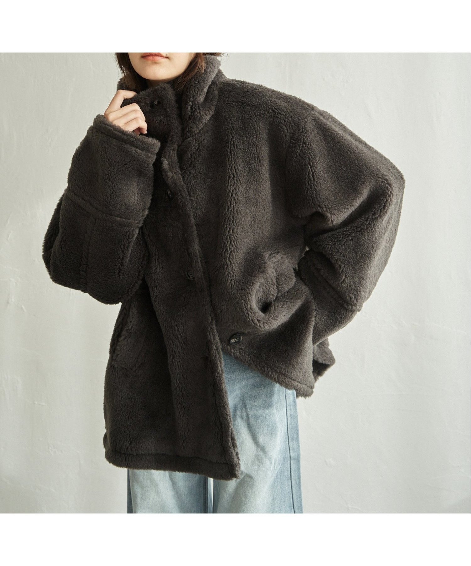 【ノッチ/notch】の【notch. by KASUMI】 ボアスタンドジャケット インテリア・キッズ・メンズ・レディースファッション・服の通販 founy(ファニー) 　ファッション　Fashion　レディースファッション　Fashion for Women　アウター　Coat / Outerwear Collection　レディースジャケット・軽アウター　Jackets　2025年　2025　2025-2026秋冬・A/W　Autumn/Winter 2025–26 AW25–26　コラボ　Collaboration, Collab　ジャケット　Jacket, Outerwear　スタンド　Stand Collar, Upright Stand　デニム　Denim, Jeans Material　トレンド　Trend, Trending Now　フィット　Fit, Slim Fit　フロント　Front, Front Design　ボーダー　Border, Stripe　ロング　Long, Long-Length　人気　Popular, Best Seller　チャコール|ID: prp329100004833407 ipo3291000000035197460