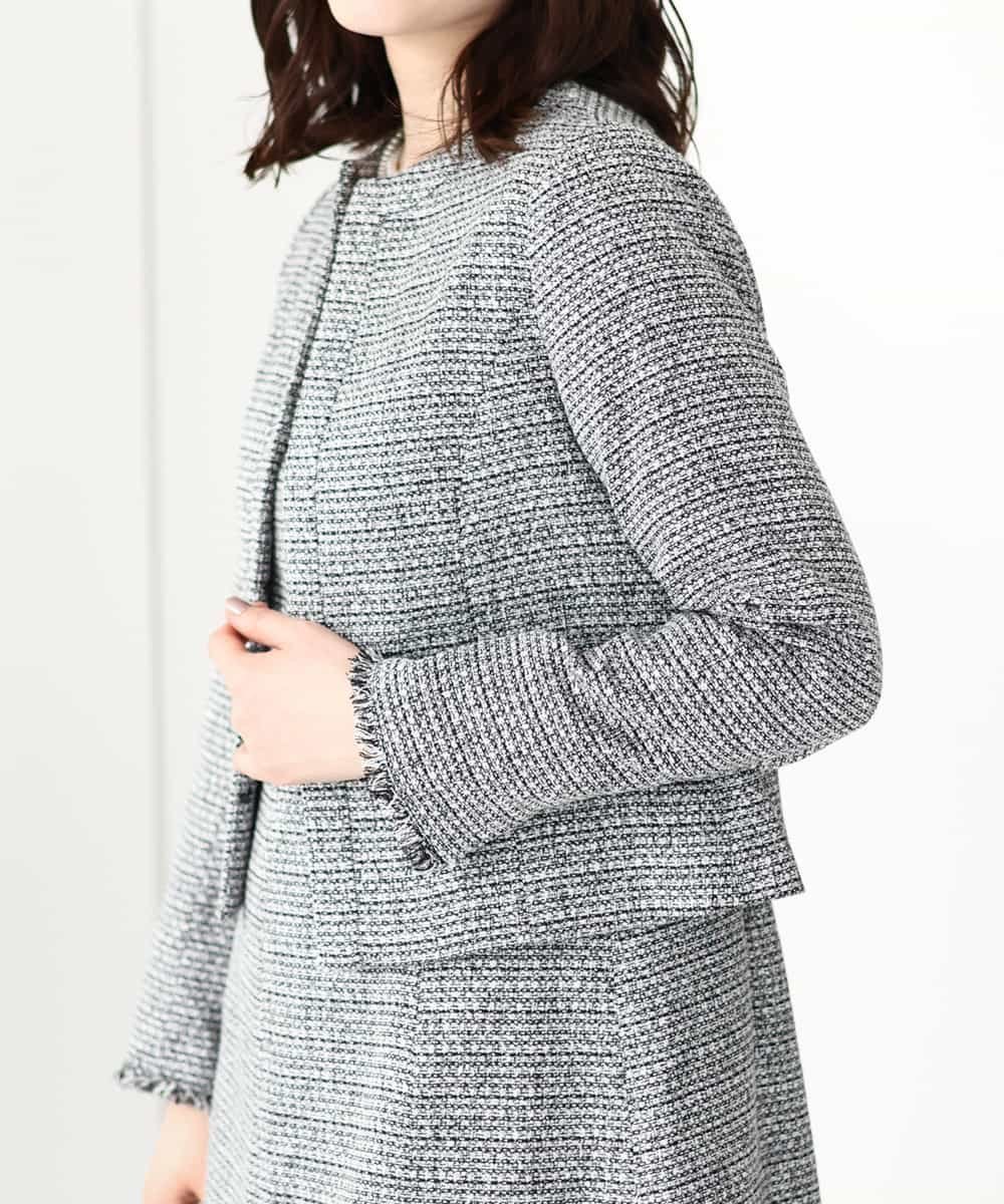 【オフオン/ofuon】のセットアップ対応 ラメツイードノーカラージャケット/WEB限定 インテリア・キッズ・メンズ・レディースファッション・服の通販 founy(ファニー) 　ファッション　Fashion　レディースファッション　Fashion for Women　アウター　Coat / Outerwear Collection　レディースジャケット・軽アウター　Jackets　ノーカラージャケット / シンプル上品コーデ　Collarless Jackets　コンパクト　Compact, Small Size　今季　This Season, Current Season　ショート　Short, Short Length　ジャケット　Jacket, Outerwear　スリット　Slit, Slit Detail　セットアップ　Set-Up, Coordinated Outfit　ツイード　Twill, Twill Weave　人気　Popular, Best Seller　フロント　Front, Front Design　グレー|ID: prp329100004833421 ipo3291000000035197589