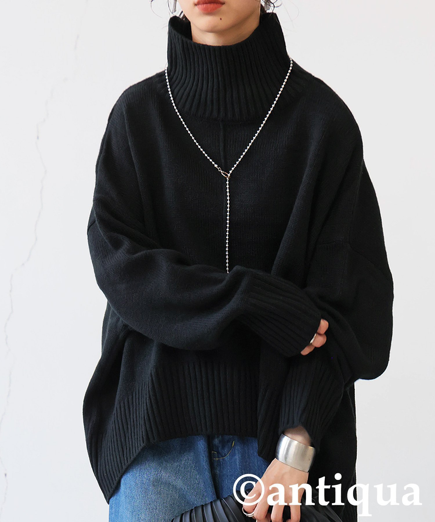 【アンティカ/antiqua】のantiqua アンティカ ハイネック ニット レディース 無地 長袖 PN-00432 インテリア・キッズ・メンズ・レディースファッション・服の通販 founy(ファニー) 　ファッション　Fashion　レディースファッション　Fashion for Women　トップス・カットソー　Cut & Sew Tops　ニット　Knit Tops & Sweaters　インナー　Innerwear　オレンジ　Orange　タートルネック　Turtleneck, High Neck　トレンド　Trend, Trending Now　定番　Standard, Basic Item　長袖　Long Sleeve, Full Sleeve　ハイネック　High Neck, Mock Neck　パープル　Purple, Violet　無地　Plain, Solid Color　ラウンド　Round, Round Neck　リラックス　Relax, Relaxed Fit　ワイド　Wide, Wide Fit　エレガント 上品　Elegant　05 ブラック|ID: prp329100004833424 ipo3291000000035197626