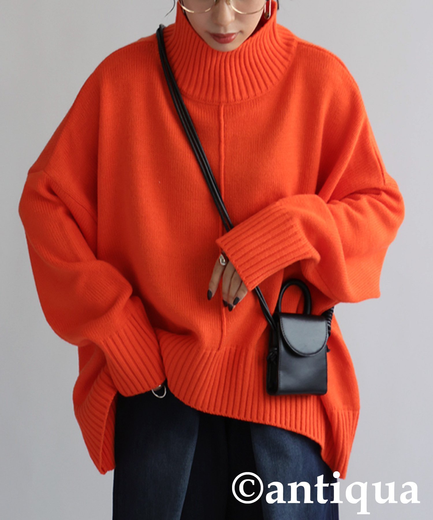 【アンティカ/antiqua】のantiqua アンティカ ハイネック ニット レディース 無地 長袖 PN-00432 インテリア・キッズ・メンズ・レディースファッション・服の通販 founy(ファニー) 　ファッション　Fashion　レディースファッション　Fashion for Women　トップス・カットソー　Cut & Sew Tops　ニット　Knit Tops & Sweaters　インナー　Innerwear　オレンジ　Orange　タートルネック　Turtleneck, High Neck　トレンド　Trend, Trending Now　定番　Standard, Basic Item　長袖　Long Sleeve, Full Sleeve　ハイネック　High Neck, Mock Neck　パープル　Purple, Violet　無地　Plain, Solid Color　ラウンド　Round, Round Neck　リラックス　Relax, Relaxed Fit　ワイド　Wide, Wide Fit　エレガント 上品　Elegant　17 オレンジ|ID: prp329100004833424 ipo3291000000035197628