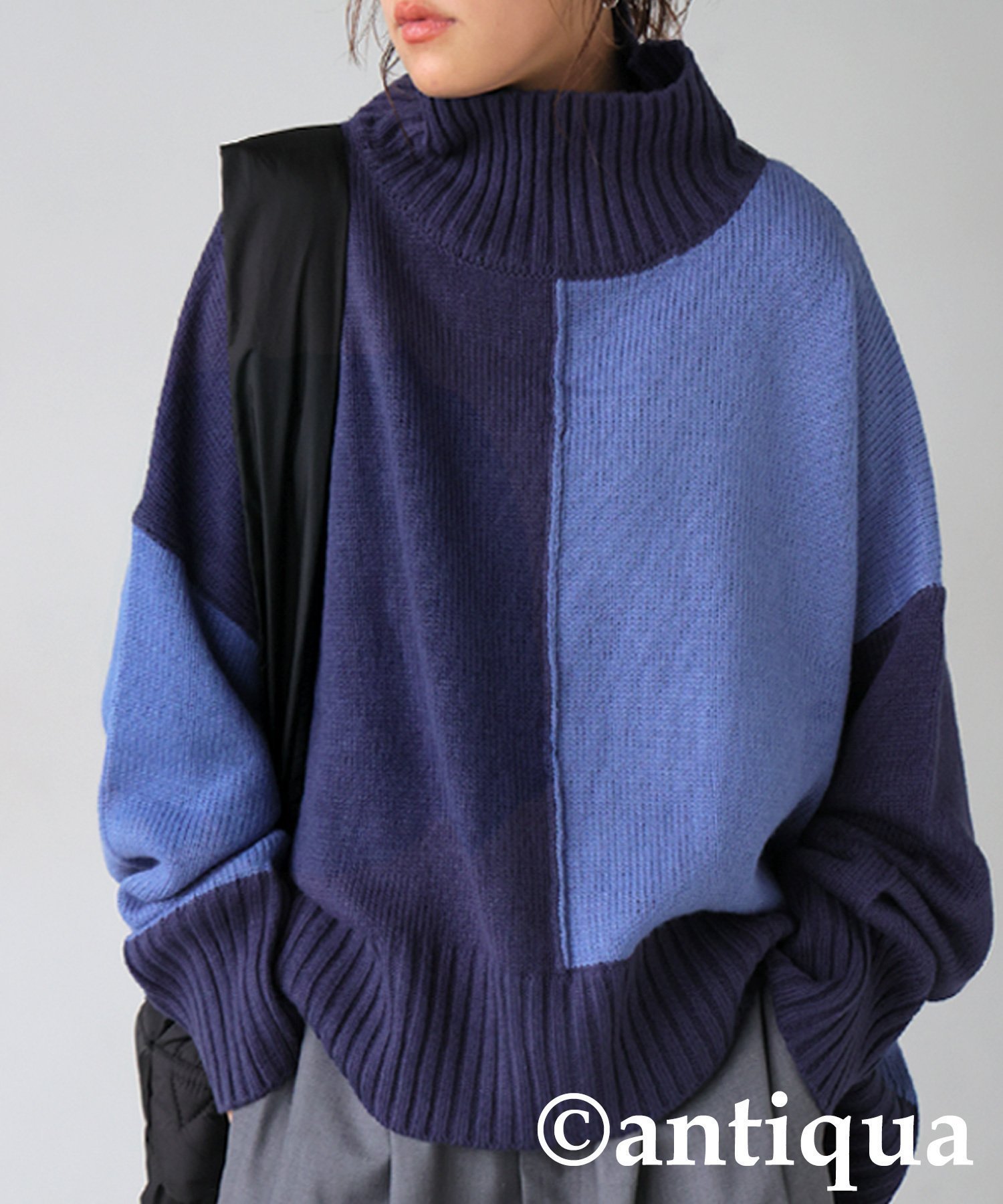 【アンティカ/antiqua】のantiqua アンティカ ハイネック ニット レディース 無地 長袖 PN-00432 インテリア・キッズ・メンズ・レディースファッション・服の通販 founy(ファニー) 　ファッション　Fashion　レディースファッション　Fashion for Women　トップス・カットソー　Cut & Sew Tops　ニット　Knit Tops & Sweaters　インナー　Innerwear　オレンジ　Orange　タートルネック　Turtleneck, High Neck　トレンド　Trend, Trending Now　定番　Standard, Basic Item　長袖　Long Sleeve, Full Sleeve　ハイネック　High Neck, Mock Neck　パープル　Purple, Violet　無地　Plain, Solid Color　ラウンド　Round, Round Neck　リラックス　Relax, Relaxed Fit　ワイド　Wide, Wide Fit　エレガント 上品　Elegant　20 ネイビー×ブルー|ID: prp329100004833424 ipo3291000000035197629