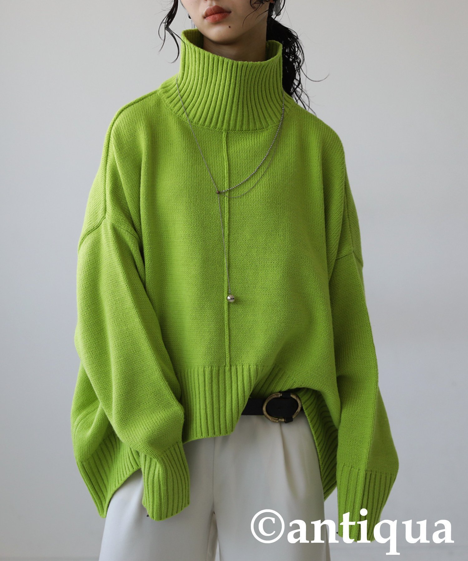 【アンティカ/antiqua】のantiqua アンティカ ハイネック ニット レディース 無地 長袖 PN-00432 インテリア・キッズ・メンズ・レディースファッション・服の通販 founy(ファニー) 　ファッション　Fashion　レディースファッション　Fashion for Women　トップス・カットソー　Cut & Sew Tops　ニット　Knit Tops & Sweaters　インナー　Innerwear　オレンジ　Orange　タートルネック　Turtleneck, High Neck　トレンド　Trend, Trending Now　定番　Standard, Basic Item　長袖　Long Sleeve, Full Sleeve　ハイネック　High Neck, Mock Neck　パープル　Purple, Violet　無地　Plain, Solid Color　ラウンド　Round, Round Neck　リラックス　Relax, Relaxed Fit　ワイド　Wide, Wide Fit　エレガント 上品　Elegant　29 ライム|ID: prp329100004833424 ipo3291000000035197631