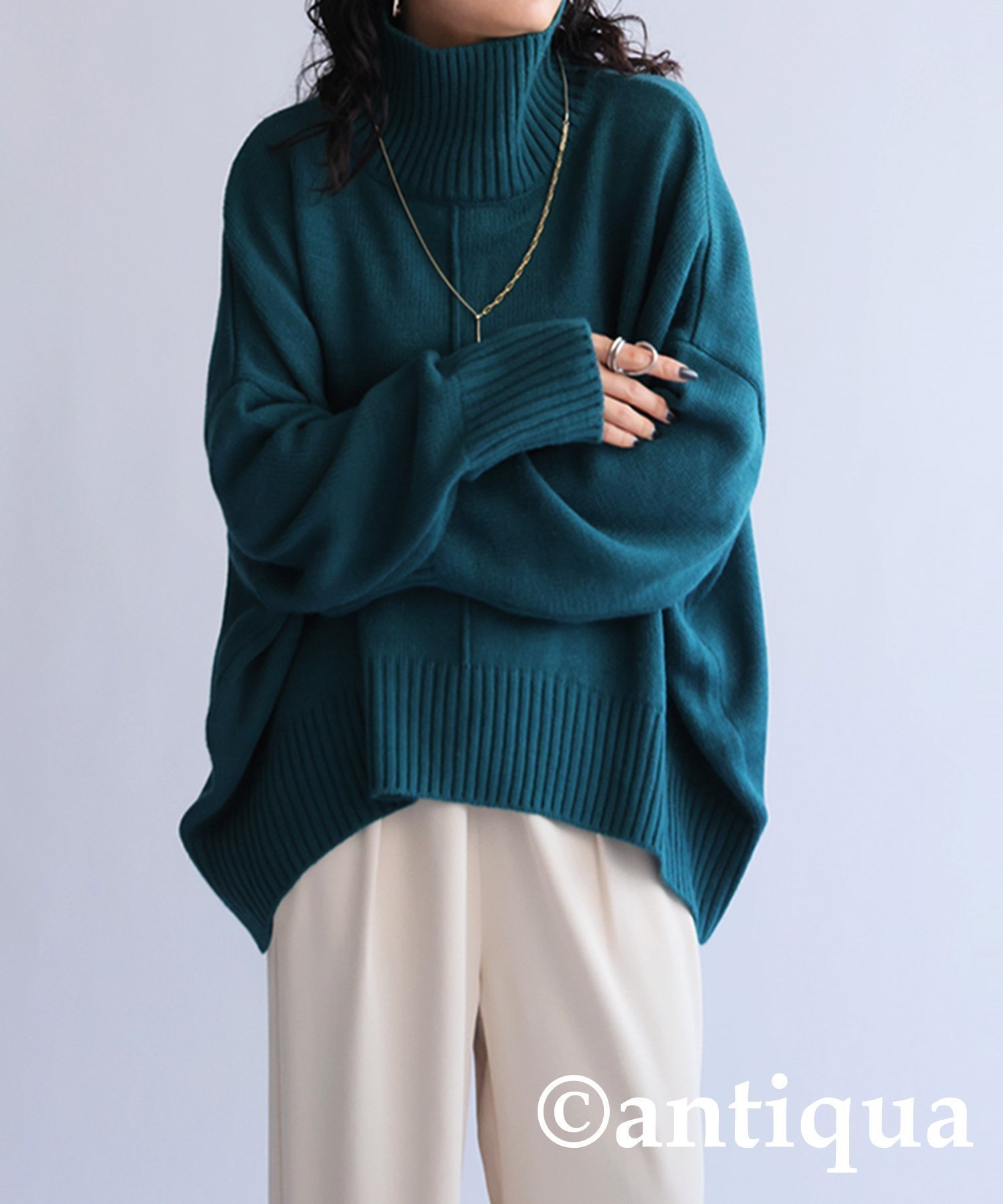 【アンティカ/antiqua】のantiqua アンティカ ハイネック ニット レディース 無地 長袖 PN-00432 インテリア・キッズ・メンズ・レディースファッション・服の通販 founy(ファニー) 　ファッション　Fashion　レディースファッション　Fashion for Women　トップス・カットソー　Cut & Sew Tops　ニット　Knit Tops & Sweaters　インナー　Innerwear　オレンジ　Orange　タートルネック　Turtleneck, High Neck　トレンド　Trend, Trending Now　定番　Standard, Basic Item　長袖　Long Sleeve, Full Sleeve　ハイネック　High Neck, Mock Neck　パープル　Purple, Violet　無地　Plain, Solid Color　ラウンド　Round, Round Neck　リラックス　Relax, Relaxed Fit　ワイド　Wide, Wide Fit　エレガント 上品　Elegant　30 グリーン|ID: prp329100004833424 ipo3291000000035197632