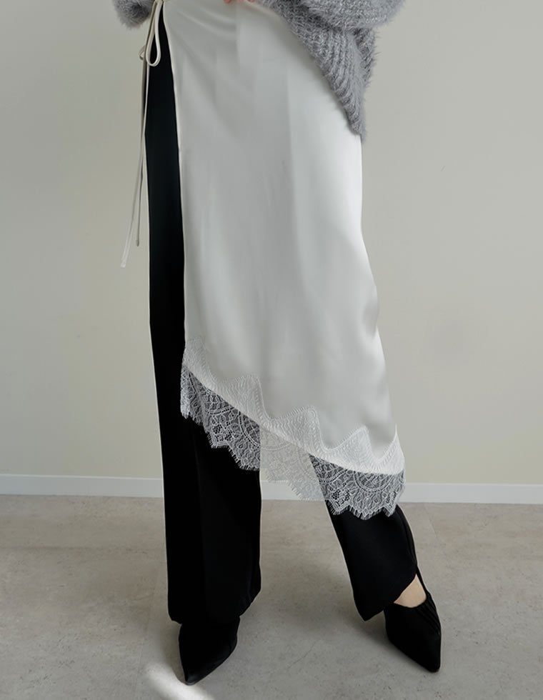 【リエディ/Re:EDIT】のサテンレースアシンメトリーラップスカート インテリア・キッズ・メンズ・レディースファッション・服の通販 founy(ファニー) 　ファッション　Fashion　レディースファッション　Fashion for Women　スカート　Skirts　おすすめ　Recommended / Our Picks　なめらか　Smooth, Silky Texture　アシンメトリー　Asymmetrical Style　サテン　Satin, Glossy Fabric　シンプル　Simple, Minimal　ジャケット　Jacket, Outerwear　デニム　Denim, Jeans Material　トレンド　Trend, Trending Now　ボトム　Bottoms, Lower Wear　ラップ　Wrap, Wrap Design　レース　Lace, Lace Fabric　無地　Plain, Solid Color　アイボリー|ID: prp329100004833429 ipo3291000000035197655