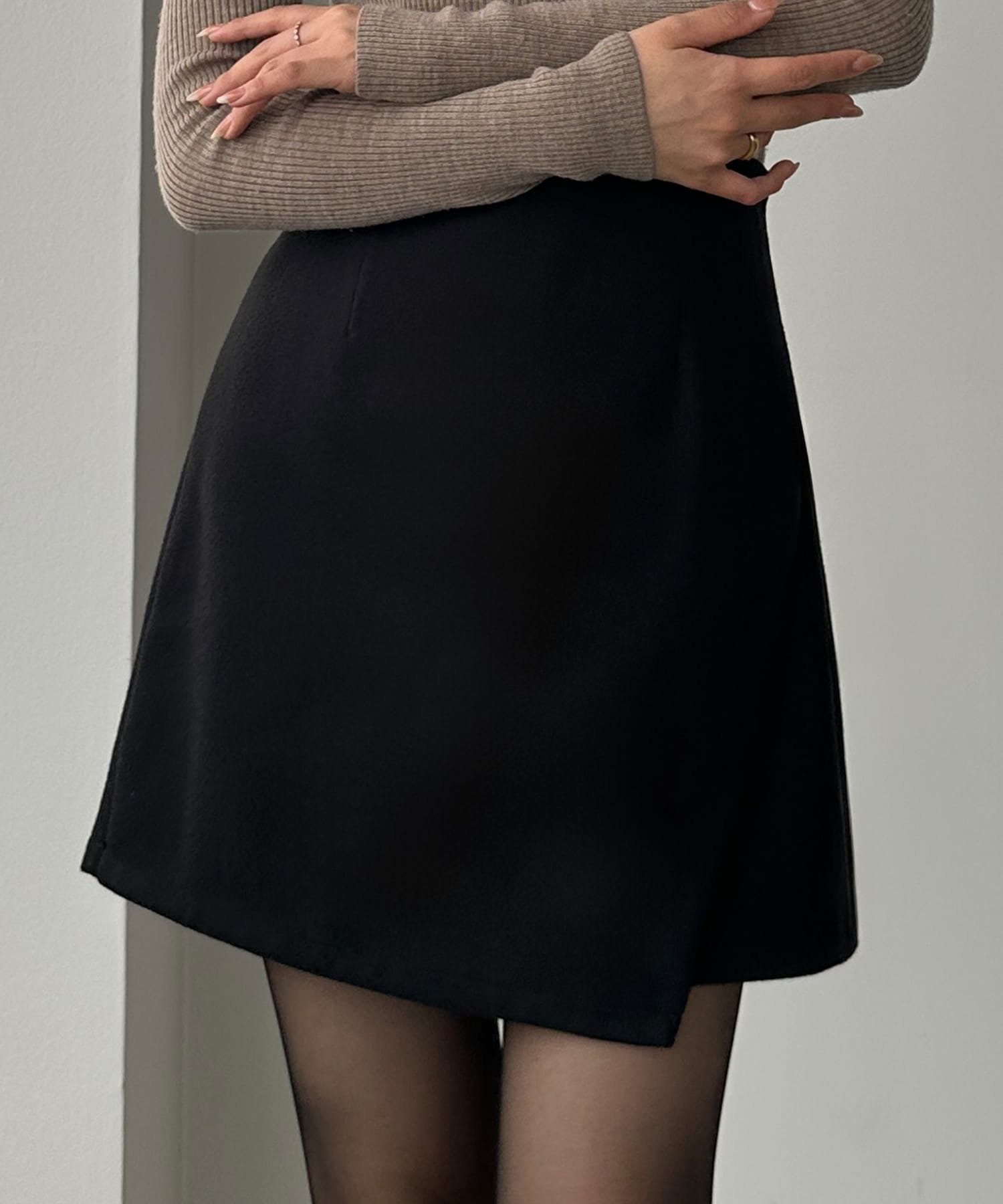 【ジュノア/JUNOAH】のLouere メルトンラップ風ミニスカート(インパン付き) インテリア・キッズ・メンズ・レディースファッション・服の通販 founy(ファニー) 　ファッション　Fashion　レディースファッション　Fashion for Women　スカート　Skirts　ミニスカート　Mini Skirts　ミニスカート　Mini Skirt, Short Skirt　メルトン　Melton, Heavy Wool　ラップ　Wrap, Wrap Design　ブラック|ID: prp329100004833430 ipo3291000000035197657