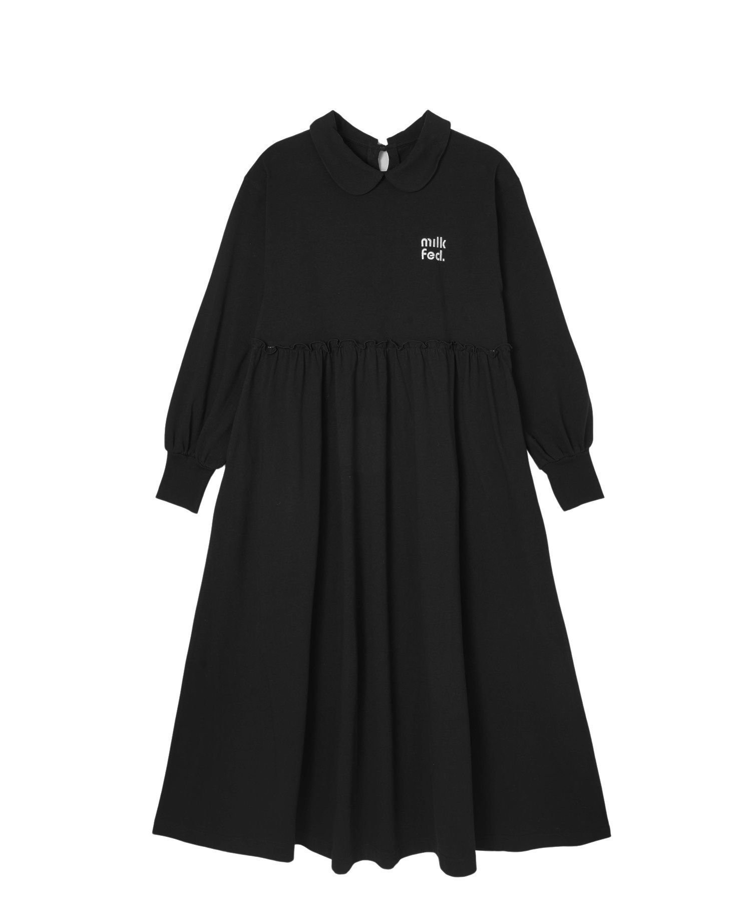 【ミルクフェド/MILKFED.】のROUND COLLAR GATHERED DRESS インテリア・キッズ・メンズ・レディースファッション・服の通販 founy(ファニー) 　ファッション　Fashion　レディースファッション　Fashion for Women　ワンピース　Dresses　フォーマル・パーティードレス・結婚式用ドレス　Elegant & Casual Dresses　キャップ　Cap, Baseball Cap　ギャザー　Gathered, Ruffled　スニーカー　Sneakers, Trainers　ソックス　Socks, Hosiery　バルーン　Balloon, Balloon Silhouette　マキシ　Maxi, Full Length　ミリタリー　Military, Army Style　ロング　Long, Long-Length　再入荷　Restock / Back in Stock　おすすめ　Recommended / Our Picks　BLACK|ID: prp329100004833435 ipo3291000000035197681