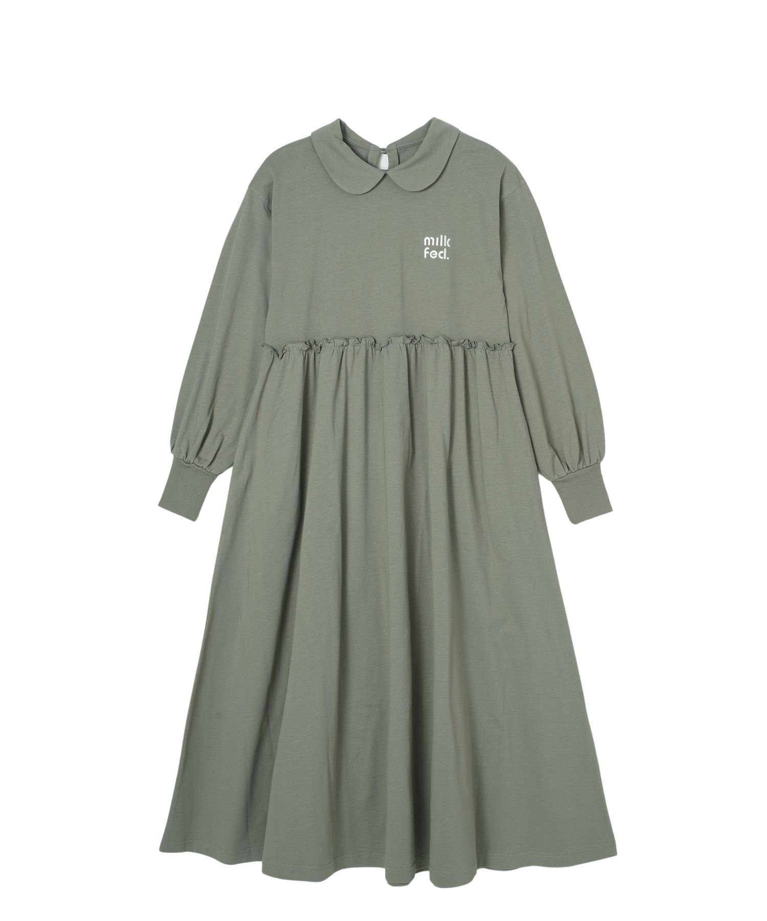 【ミルクフェド/MILKFED.】のROUND COLLAR GATHERED DRESS インテリア・キッズ・メンズ・レディースファッション・服の通販 founy(ファニー) 　ファッション　Fashion　レディースファッション　Fashion for Women　ワンピース　Dresses　フォーマル・パーティードレス・結婚式用ドレス　Elegant & Casual Dresses　キャップ　Cap, Baseball Cap　ギャザー　Gathered, Ruffled　スニーカー　Sneakers, Trainers　ソックス　Socks, Hosiery　バルーン　Balloon, Balloon Silhouette　マキシ　Maxi, Full Length　ミリタリー　Military, Army Style　ロング　Long, Long-Length　再入荷　Restock / Back in Stock　おすすめ　Recommended / Our Picks　LtGREEN|ID: prp329100004833435 ipo3291000000035197683