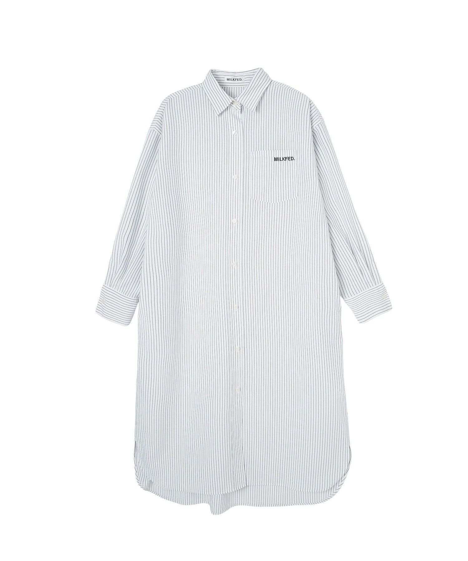 【ミルクフェド/MILKFED.】のSTRIPE BIG SHIRT DRESS インテリア・キッズ・メンズ・レディースファッション・服の通販 founy(ファニー) 　ファッション　Fashion　レディースファッション　Fashion for Women　トップス・カットソー　Cut & Sew Tops　シャツ・ブラウス・オフィスカジュアル　Elegant Blouses & Button-Ups　ワンピース　Dresses　フォーマル・パーティードレス・結婚式用ドレス　Elegant & Casual Dresses　インナー　Innerwear　シャツワンピ　Shirt Dress, Shirt One-Piece　ソックス　Socks, Hosiery　ハイネック　High Neck, Mock Neck　バランス　Balance, Style Balance　ベーシック　Basic, Essential　マキシ　Maxi, Full Length　ロング　Long, Long-Length　再入荷　Restock / Back in Stock　おすすめ　Recommended / Our Picks　WHITE|ID: prp329100004833437 ipo3291000000035197706